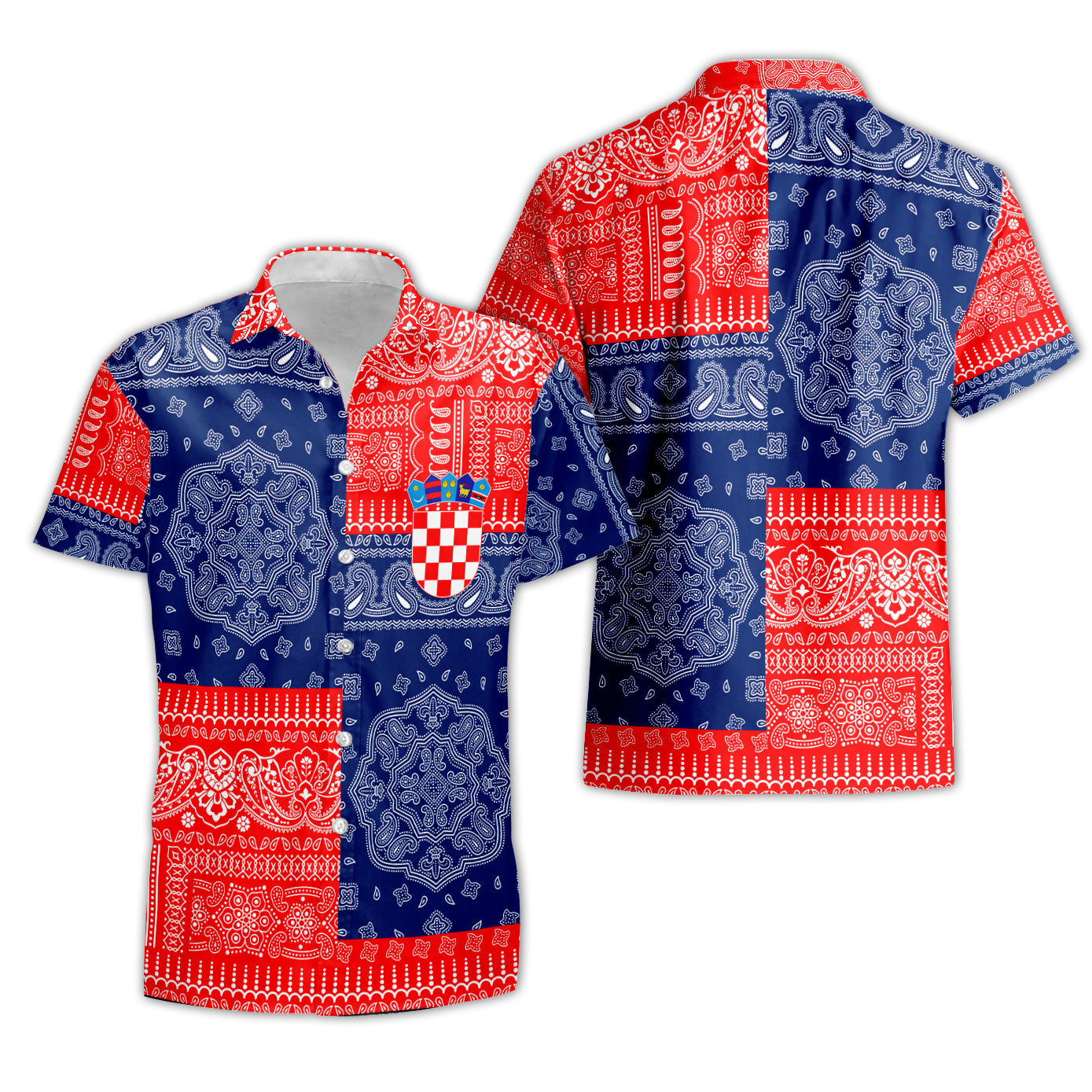 Croatia Short Sleeve Shirt Flag And Paisley Basic Style 1