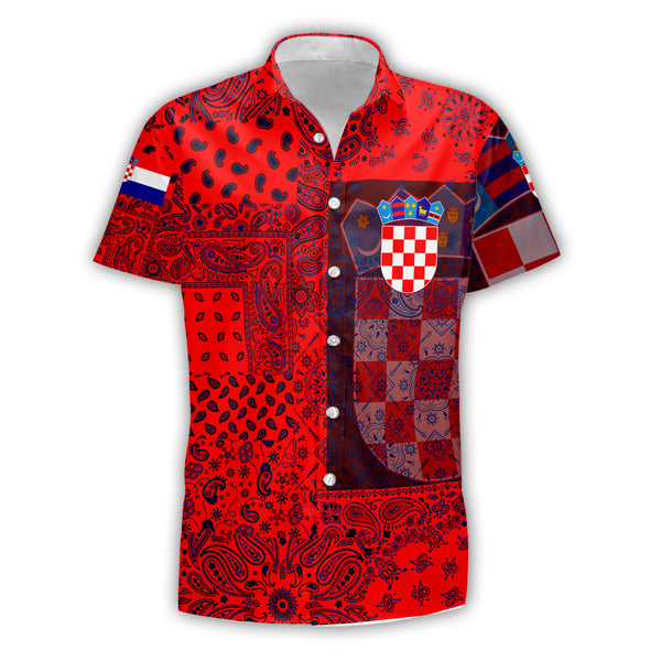 Croatia Short Sleeve Shirt Paisley Flag And Skull Style 1