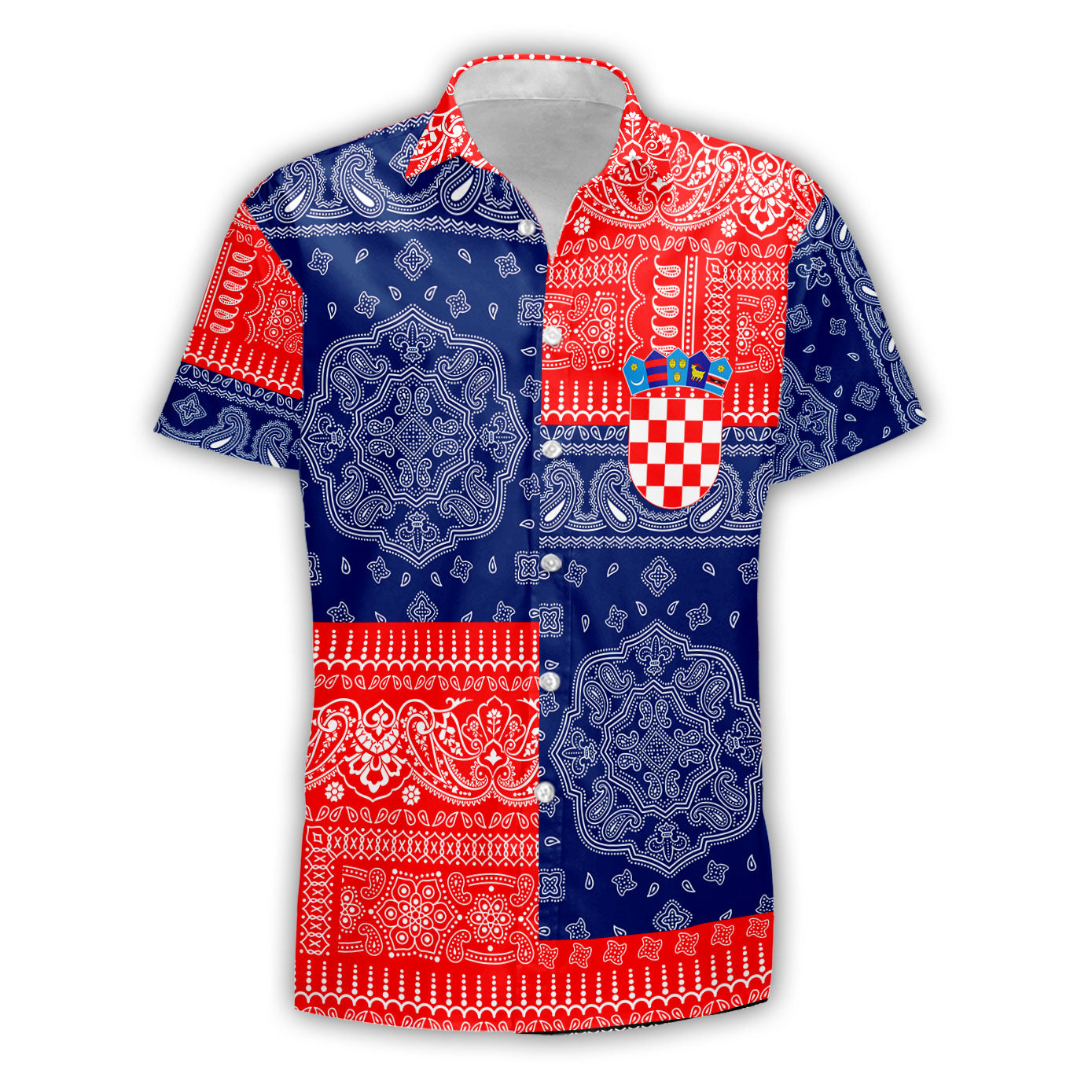 Croatia Short Sleeve Shirt Flag And Paisley Basic Style 2