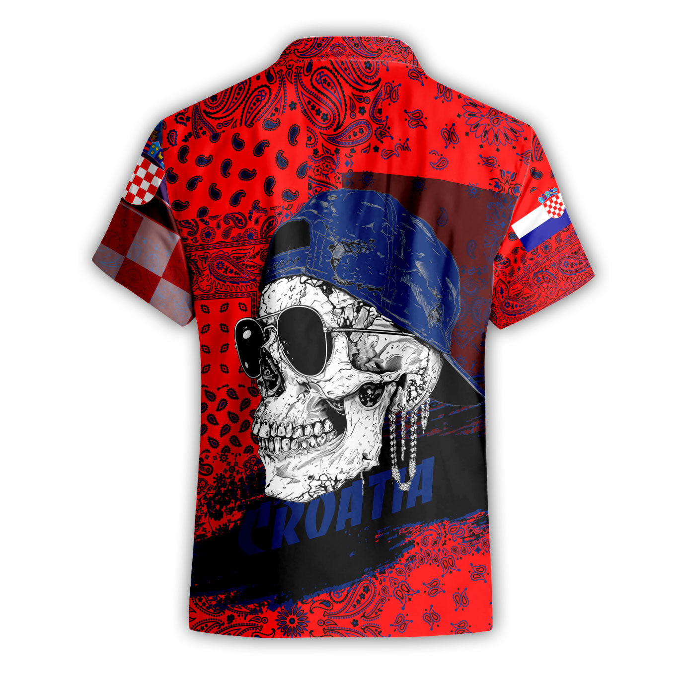 Croatia Short Sleeve Shirt Paisley Flag And Skull Style 2