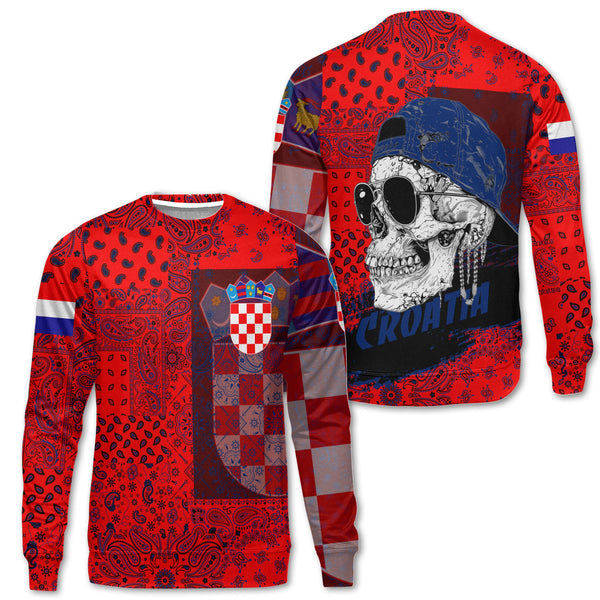 Croatia Sweatshirt Paisley Flag And Skull Style 1