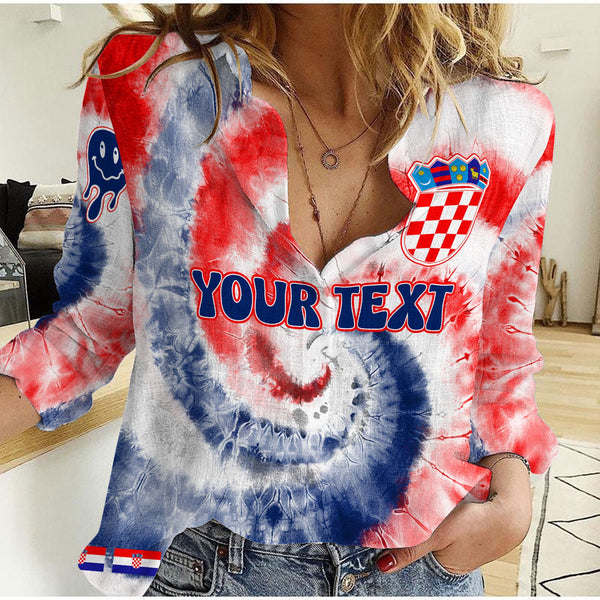 Croatia Women Casual Shirt Custom Tie Dye Style 1