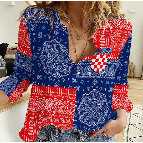 Croatia Women Casual Shirt Flag And Paisley Basic Style 1