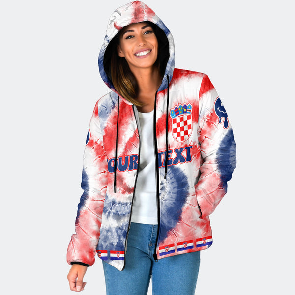 Croatia Women Hooded Padded Jacket Custom Tie Dye Style 1