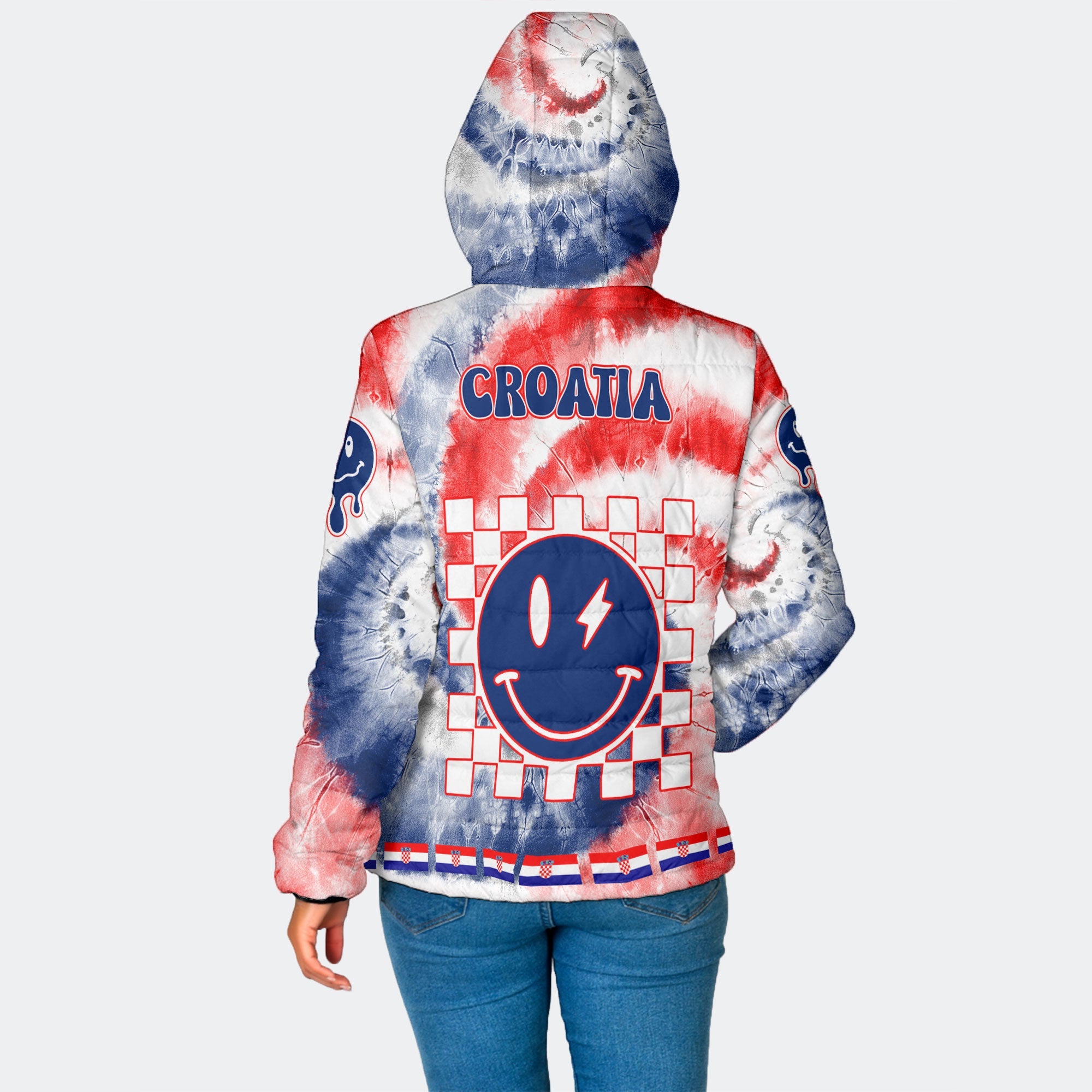 Croatia Women Hooded Padded Jacket Custom Tie Dye Style 2