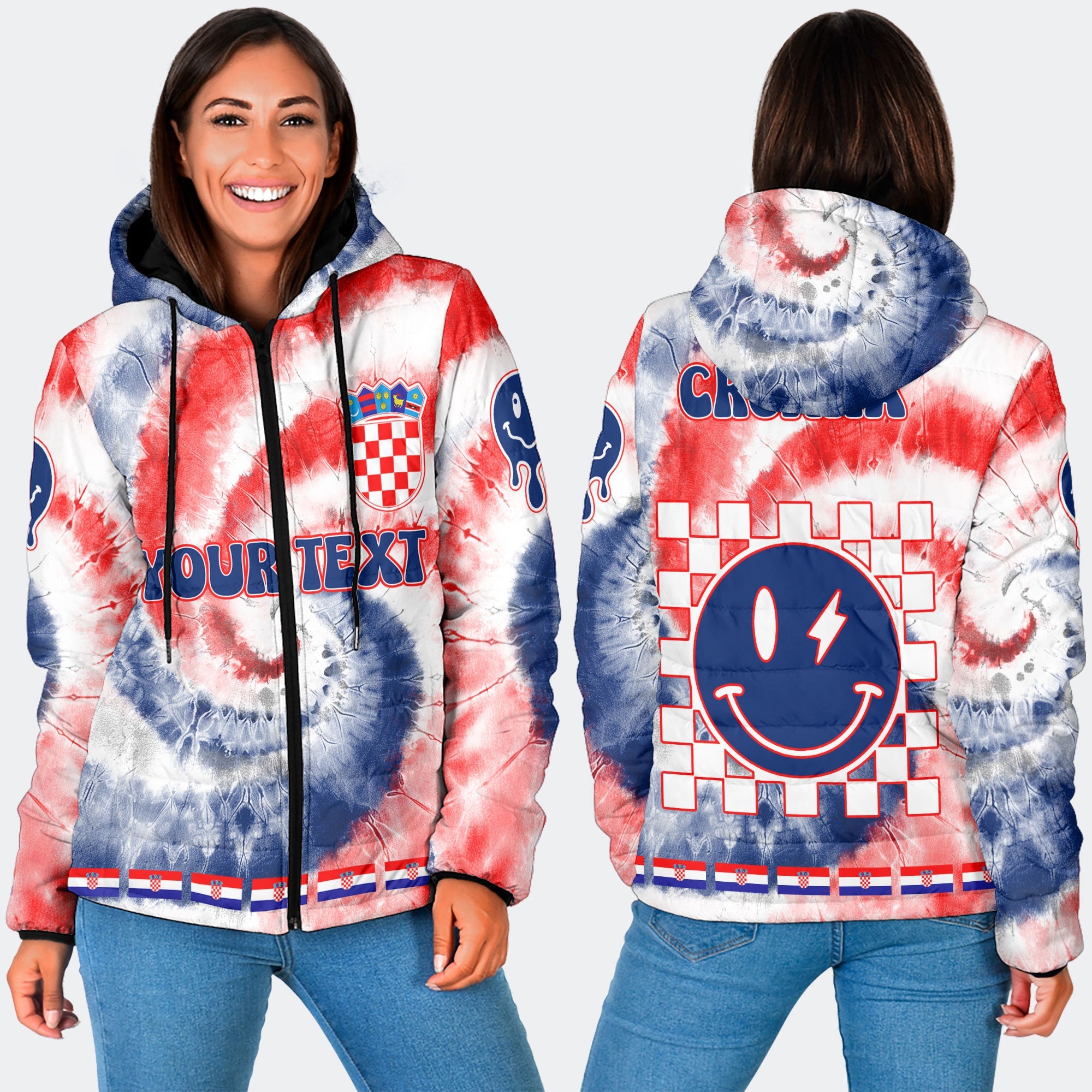 Croatia Women Hooded Padded Jacket Custom Tie Dye Style 3