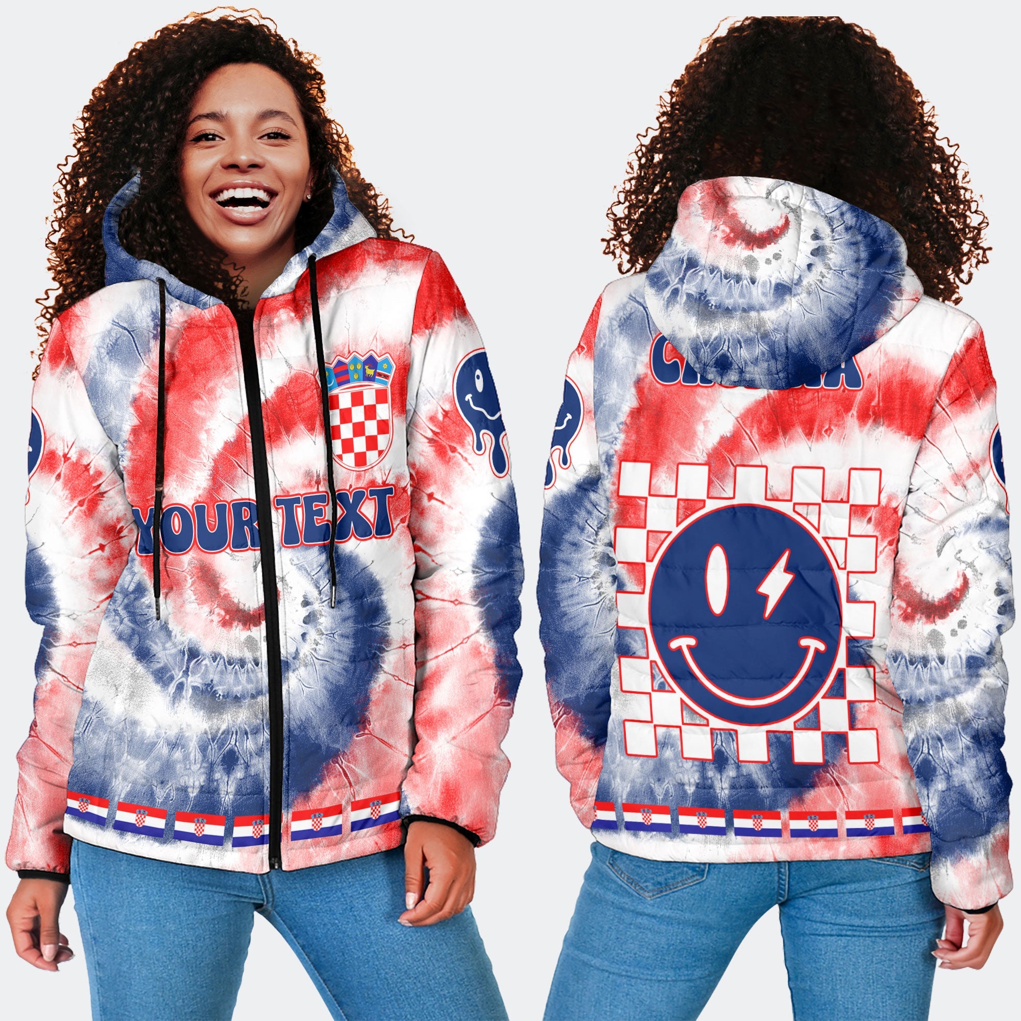 Croatia Women Hooded Padded Jacket Custom Tie Dye Style 4