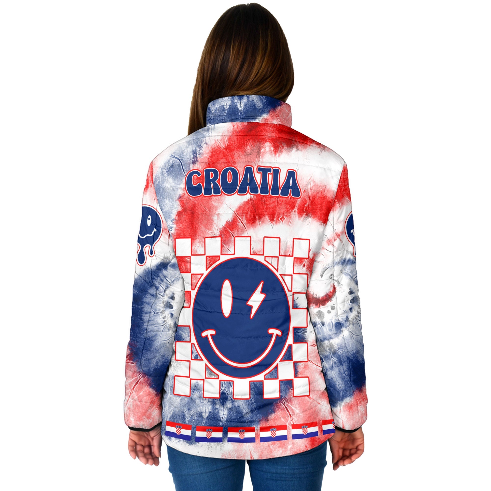 Croatia Women Padded Jacket Custom Tie Dye Style 2