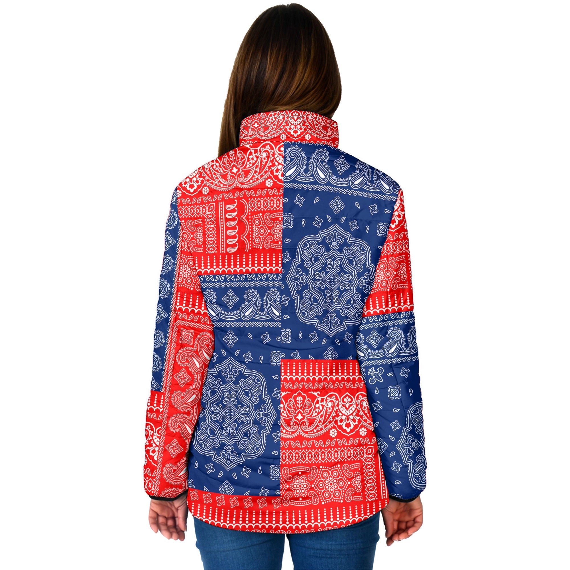 Croatia Women Padded Jacket Flag And Paisley Basic Style 2