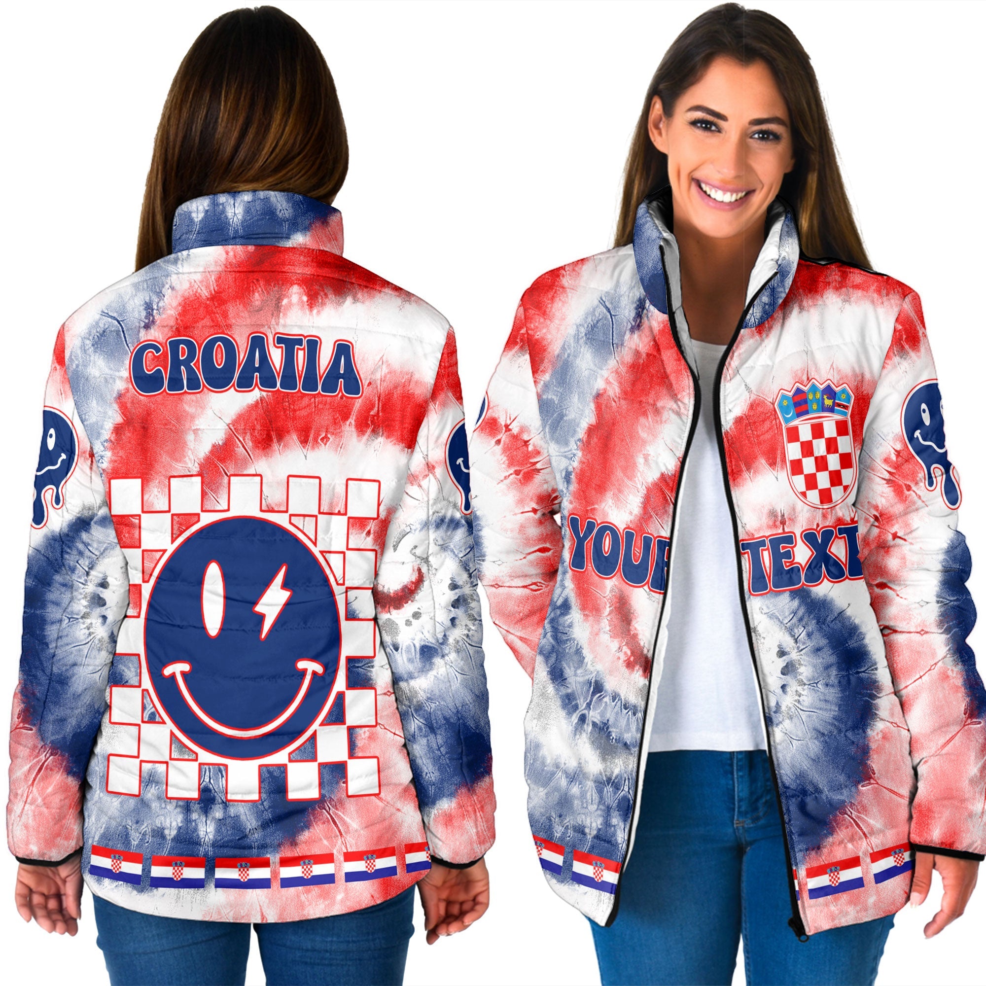 Croatia Women Padded Jacket Custom Tie Dye Style 3