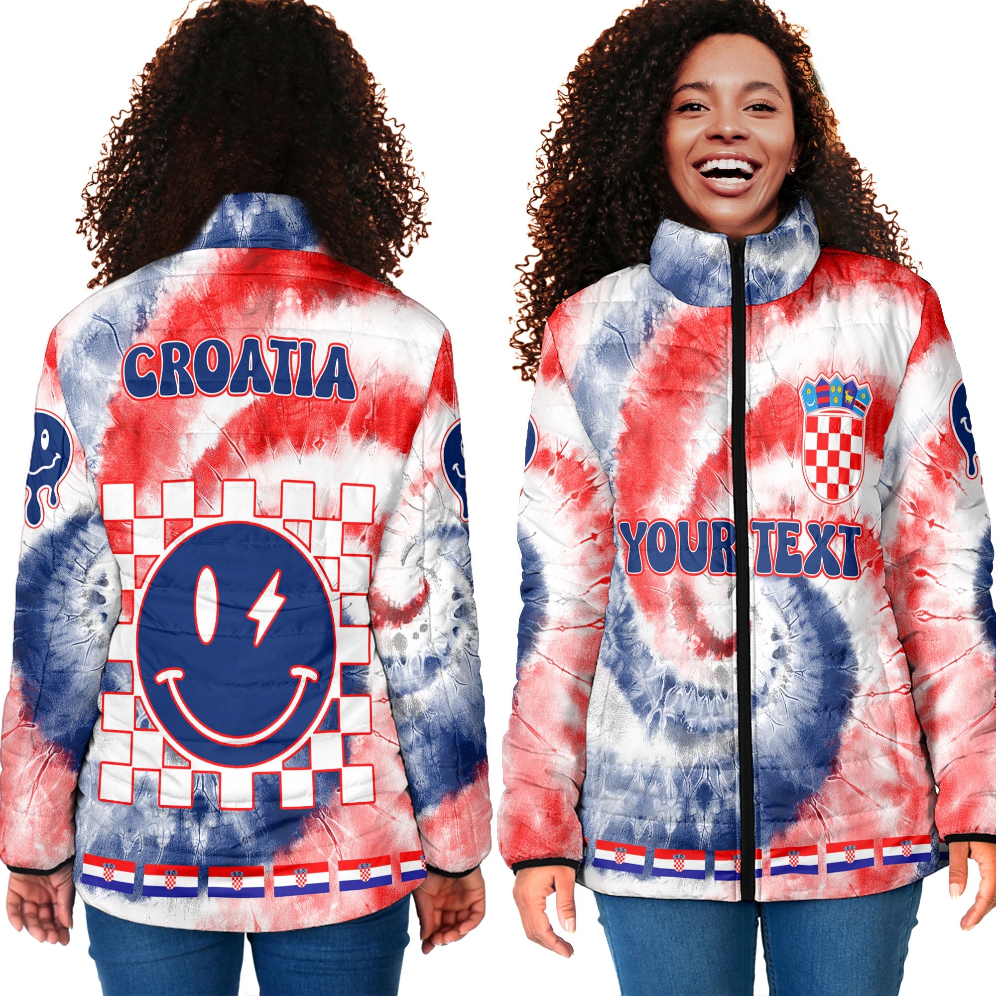 Croatia Women Padded Jacket Custom Tie Dye Style 4