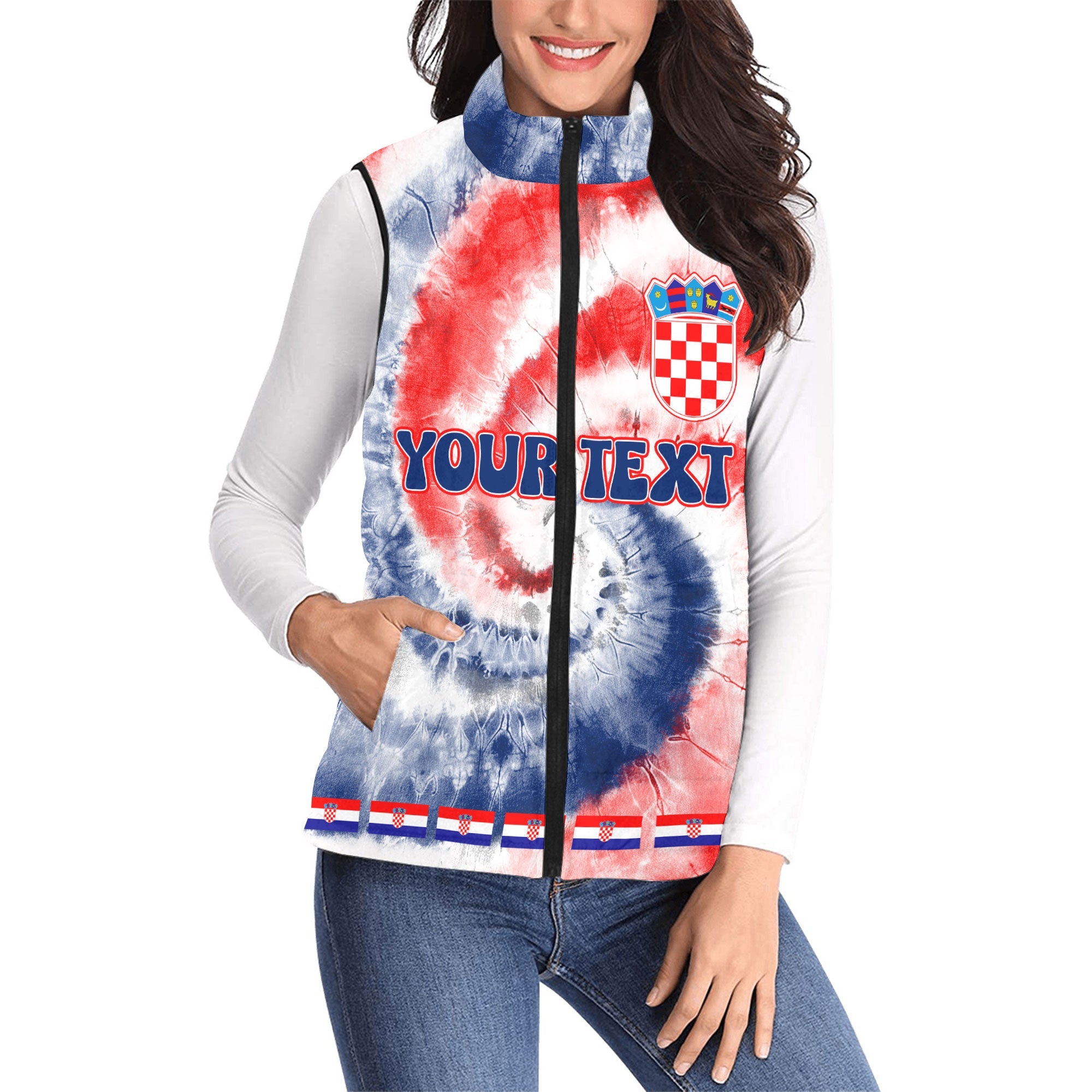 Croatia Women Padded Jacket Vest Custom Tie Dye Style 1