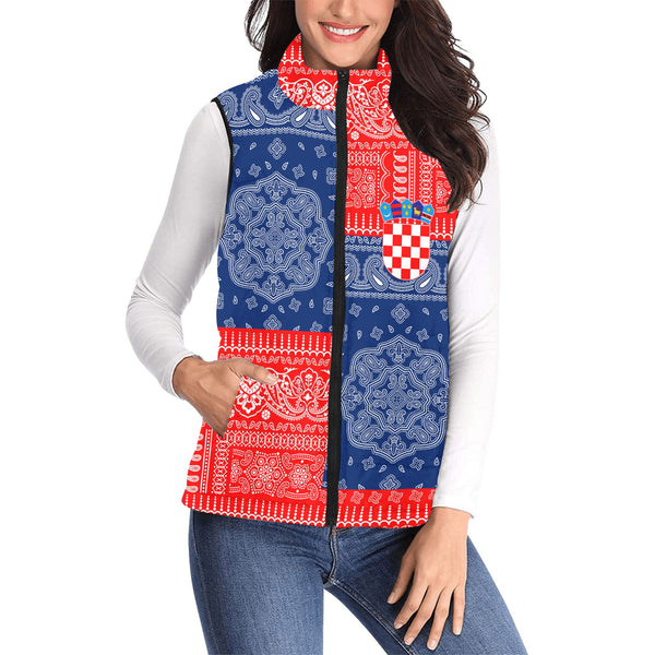 Croatia Women Padded Jacket Vest Flag And Paisley Basic Style 1