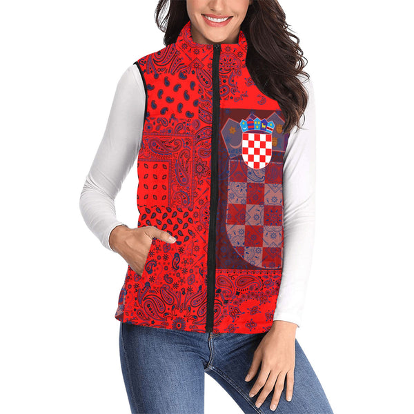 Croatia Women Padded Jacket Vest Paisley Flag And Skull Style 1