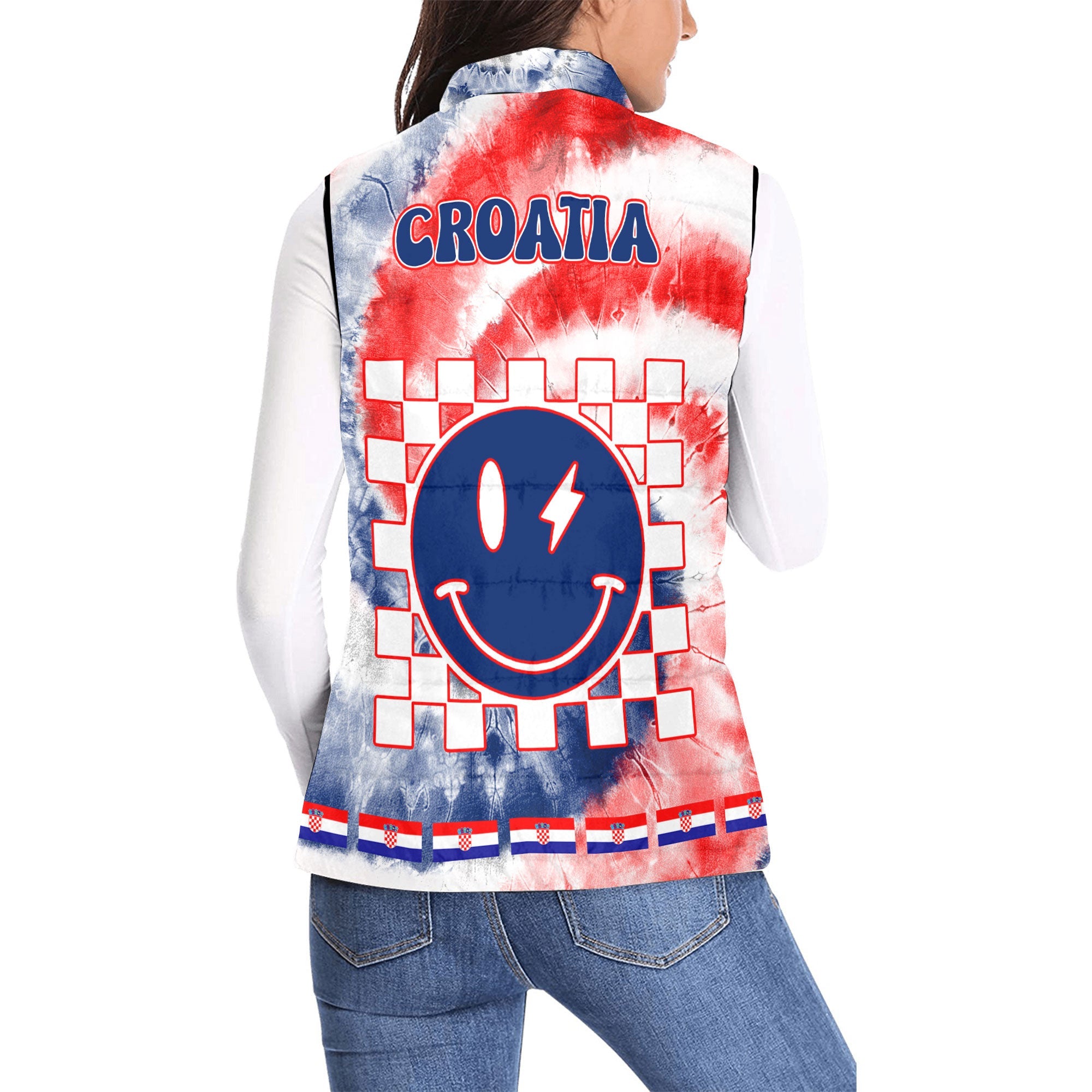 Croatia Women Padded Jacket Vest Custom Tie Dye Style 2