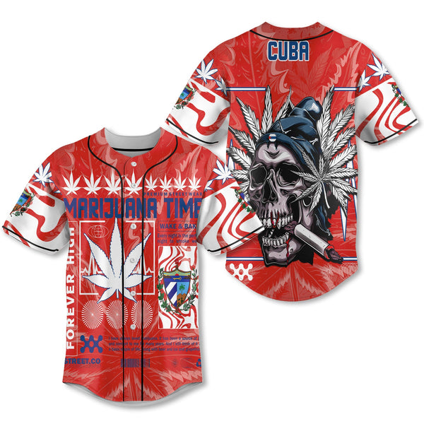 Cuba Baseball Jersey Flag & Coat Of Arms Marijuanas Style