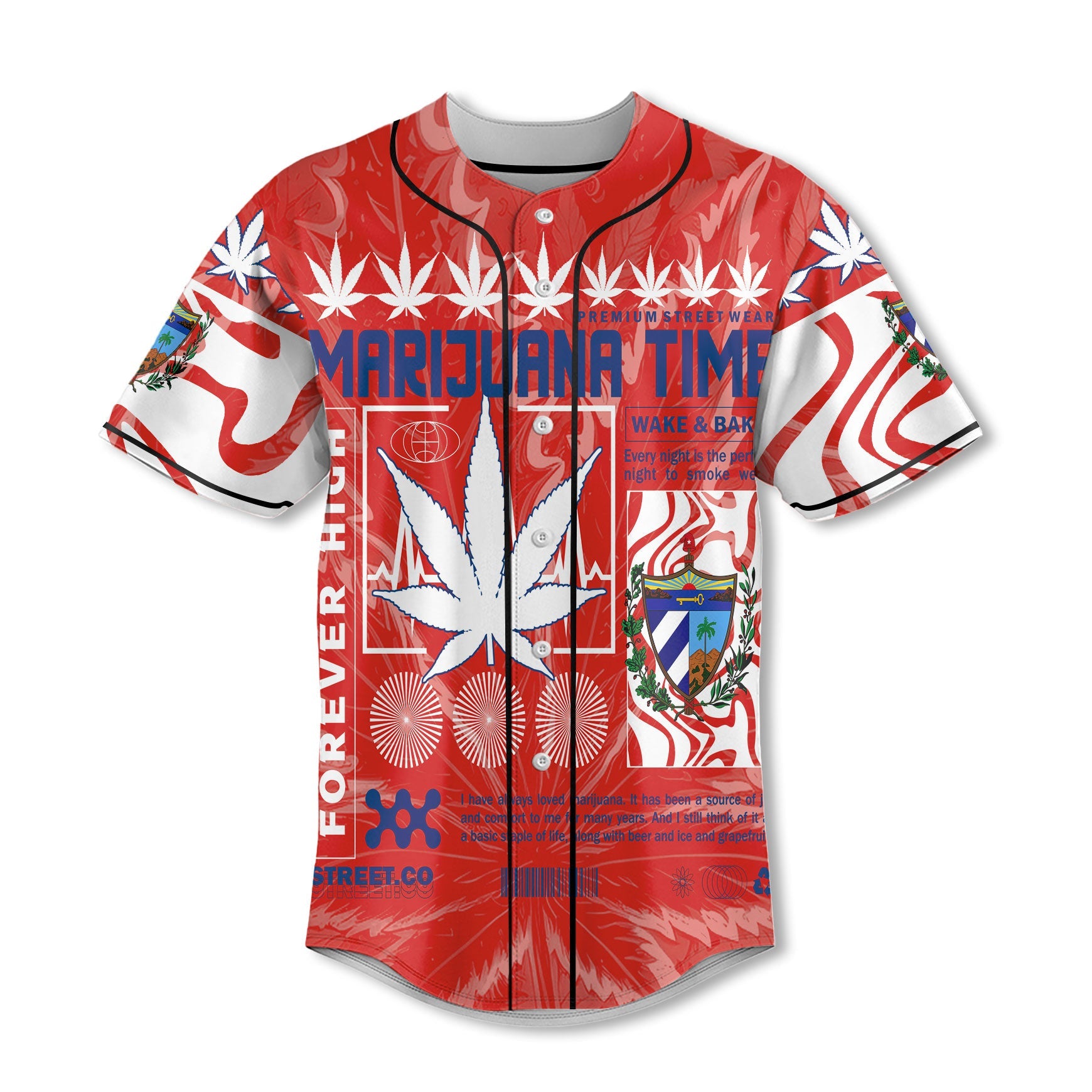 Cuba Baseball Jersey Flag & Coat Of Arms Marijuanas Style