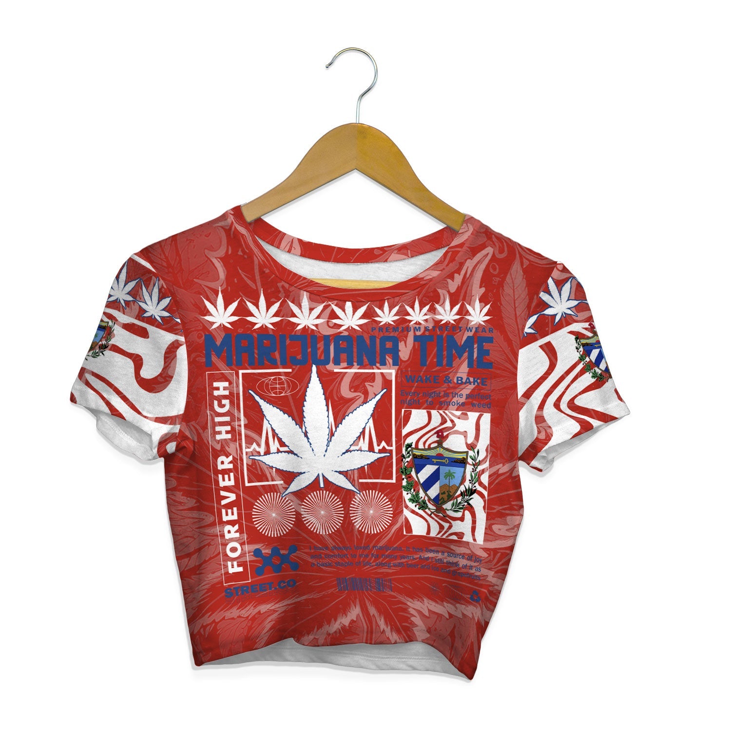 Cuba Crop Top T Shirt Flag & Coat Of Arms Marijuanas Style