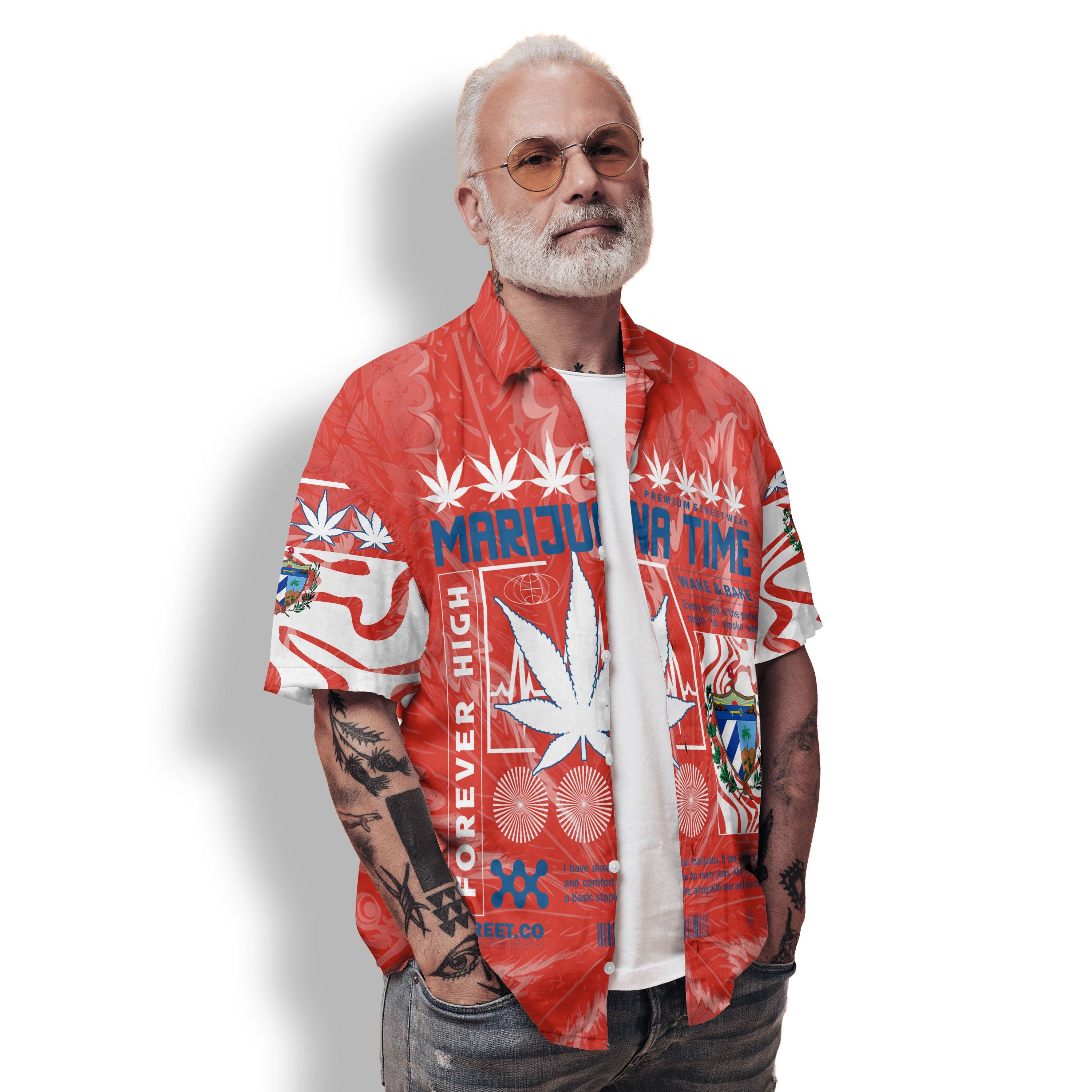 Cuba Hawaiian Shirt Flag & Coat Of Arms Marijuanas Style