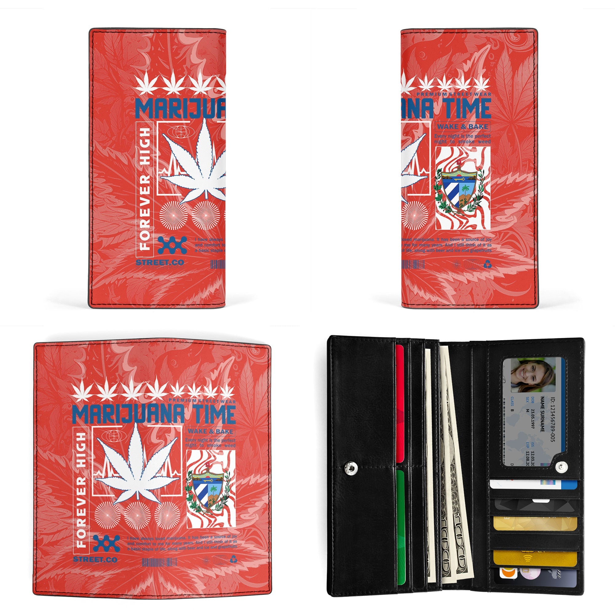 Cuba Leather Wallet Flag & Coat Of Arms Marijuanas Style