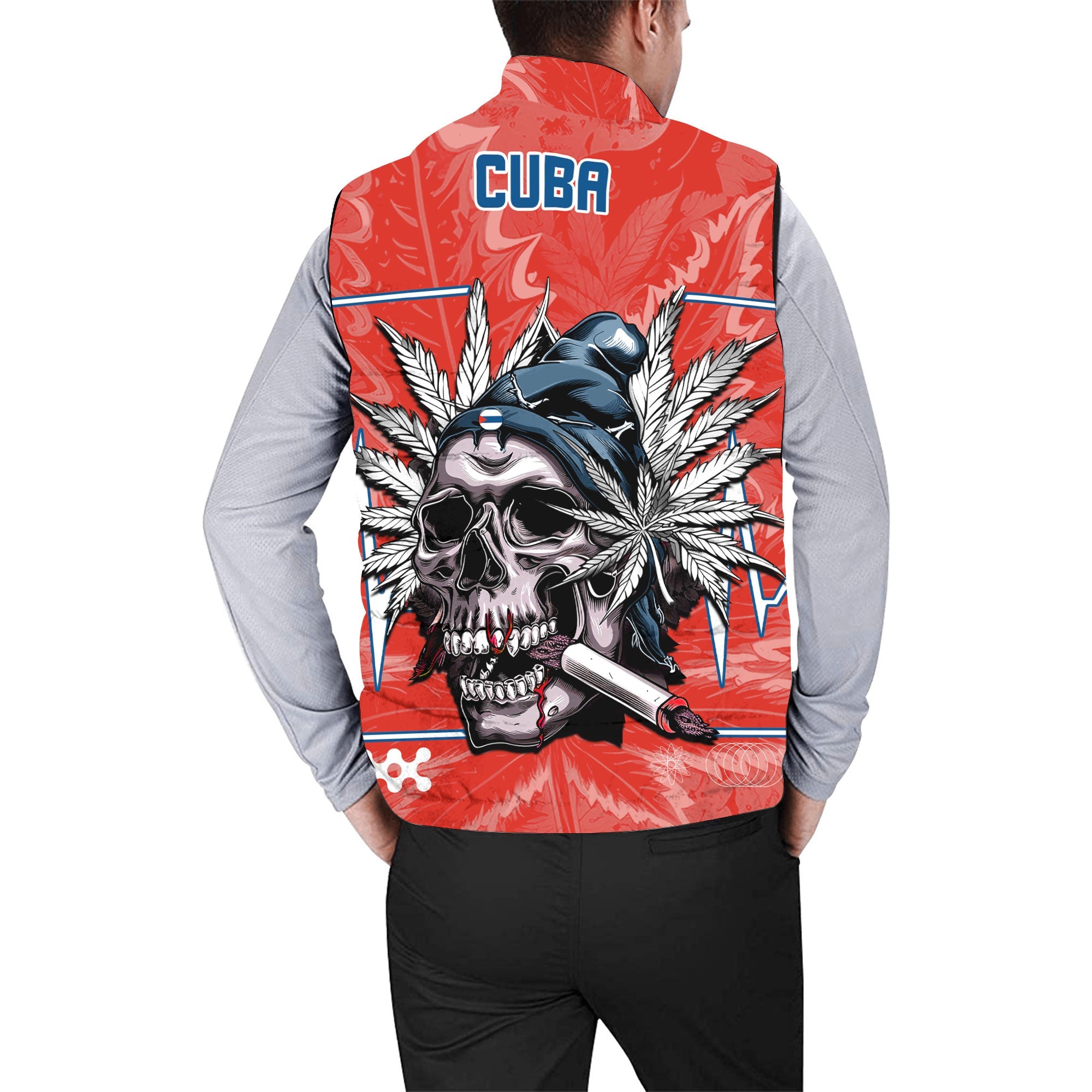 Cuba Men Padded Jacket Vest Flag & Coat Of Arms Marijuanas Style