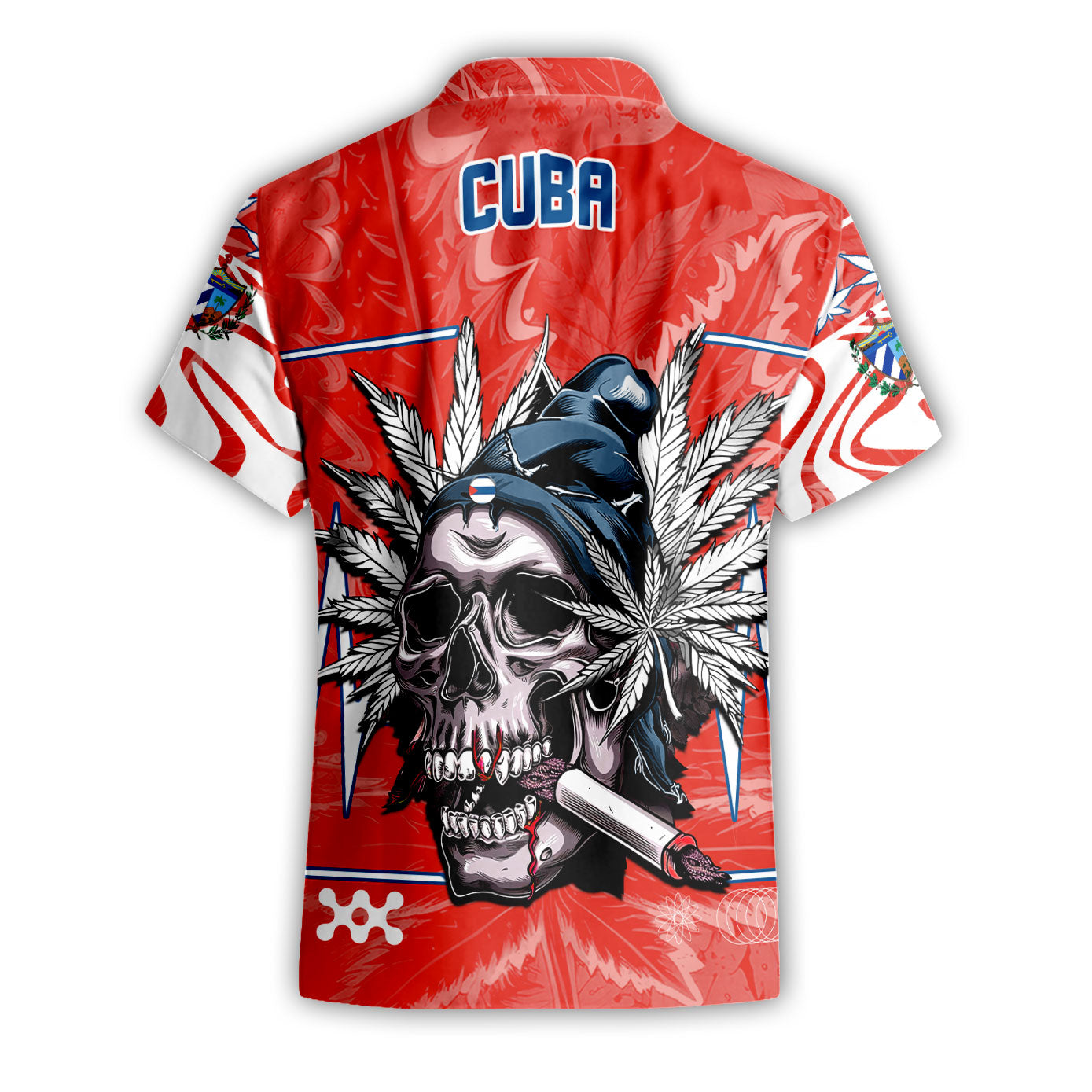 Cuba Short Sleeve Shirt Flag & Coat Of Arms Marijuanas Style