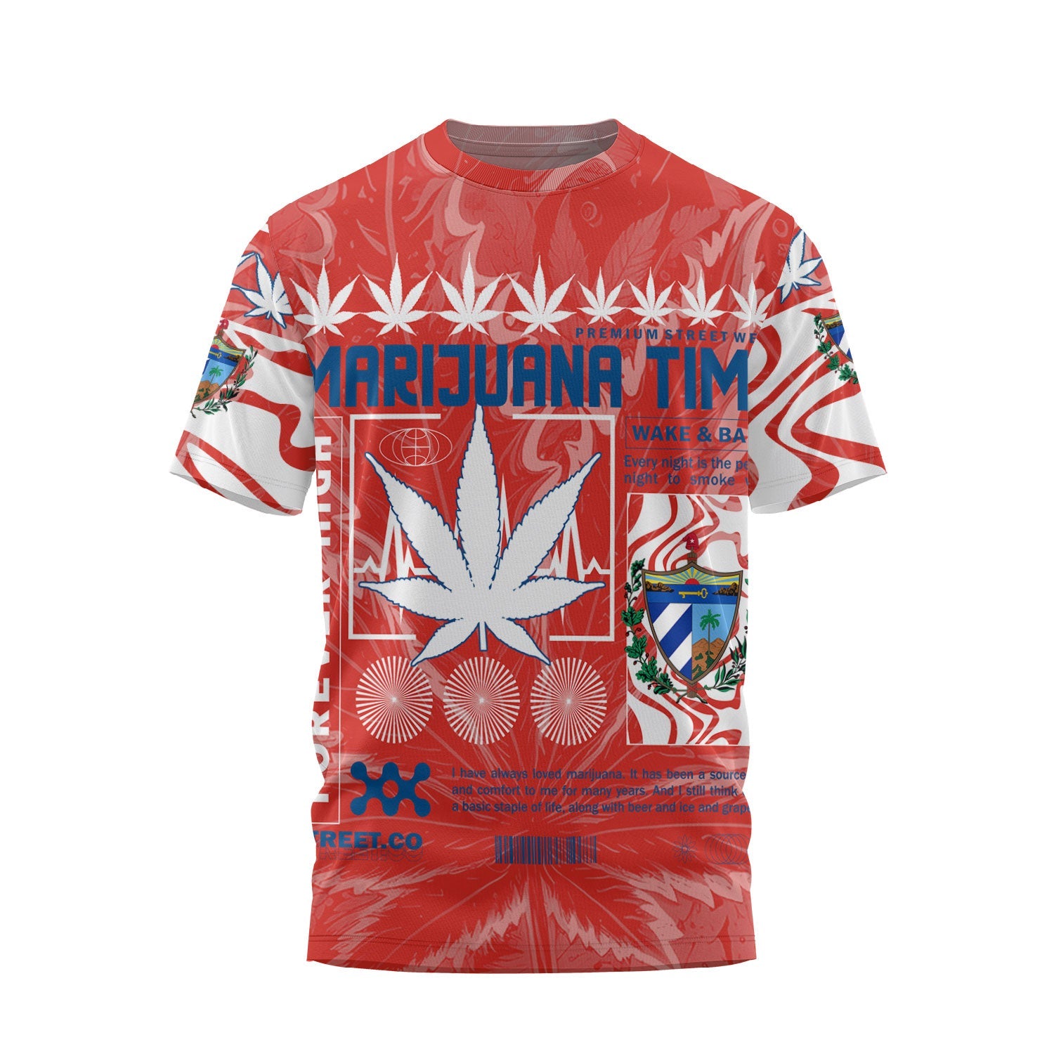 Cuba T Shirt Flag & Coat Of Arms Marijuanas Style