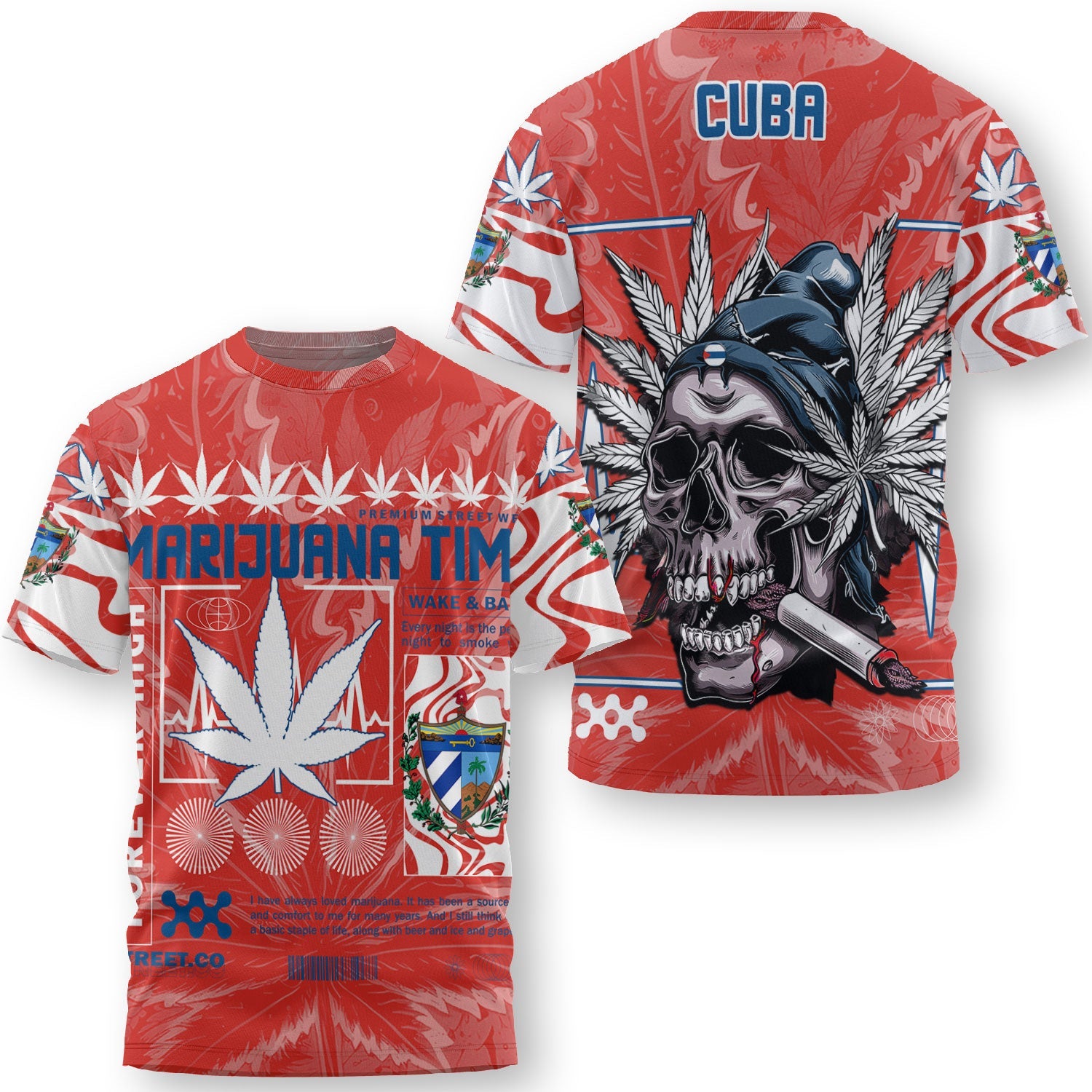 Cuba T Shirt Flag & Coat Of Arms Marijuanas Style