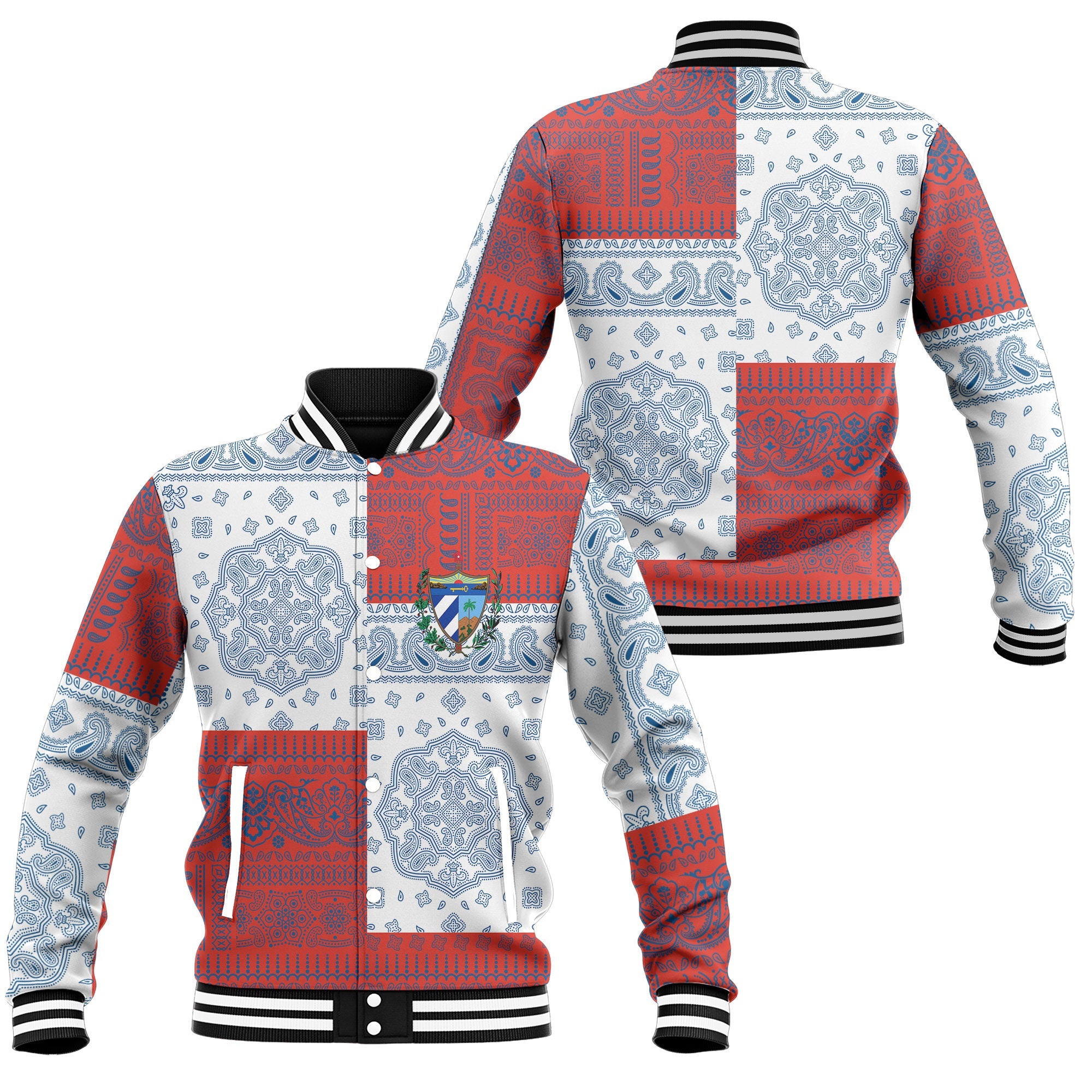 Cuba Baseball Jacket Flag And Paisley Basic Style 1