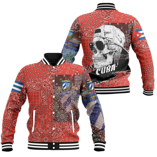 Cuba Baseball Jacket Paisley Flag And Skull Style 1