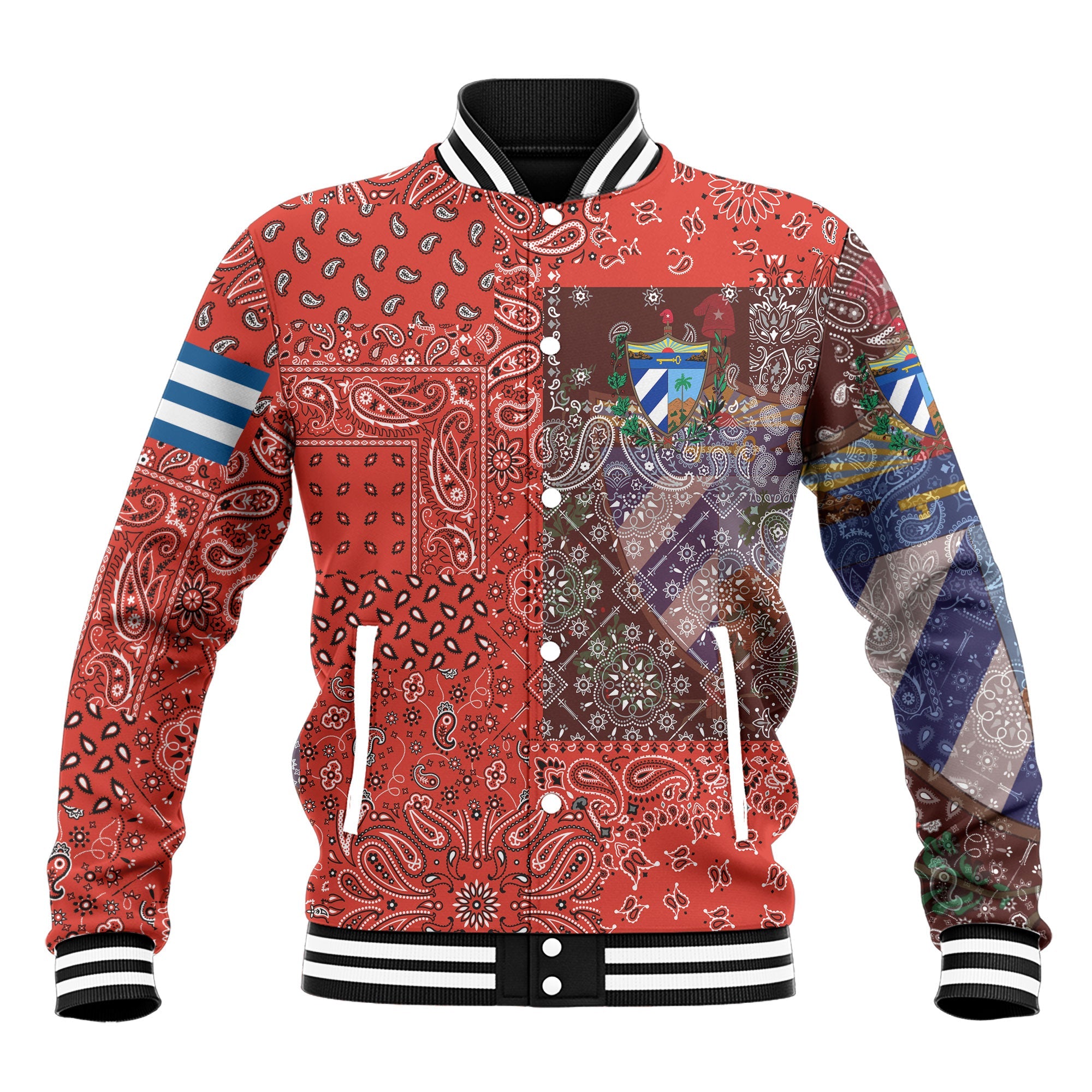 Cuba Baseball Jacket Paisley Flag And Skull Style 2