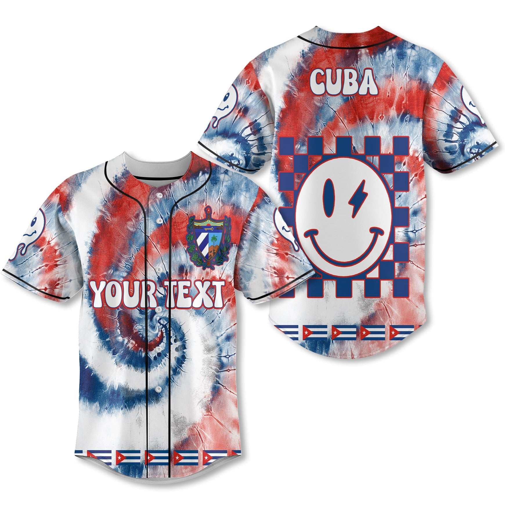 Cuba Baseball Jersey Custom Tie Dye Style 1