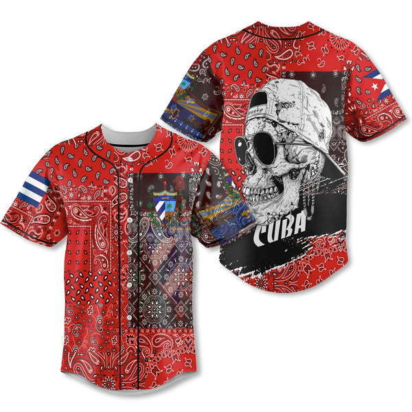 Cuba Baseball Jersey Paisley Flag And Skull Style 1