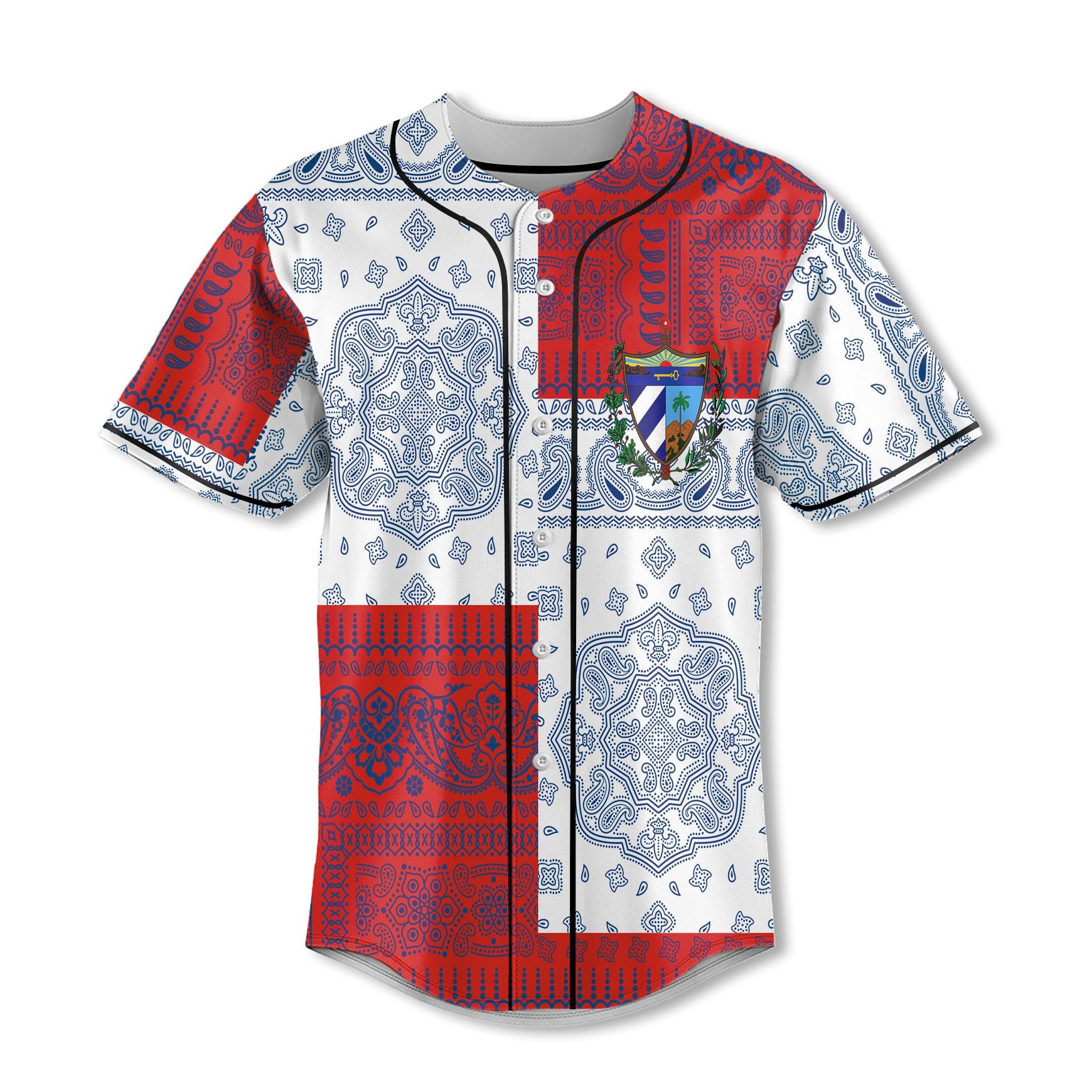 Cuba Baseball Jersey Flag And Paisley Basic Style 2