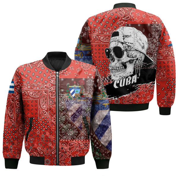 Cuba Bomber Jacket Paisley Flag And Skull Style 1