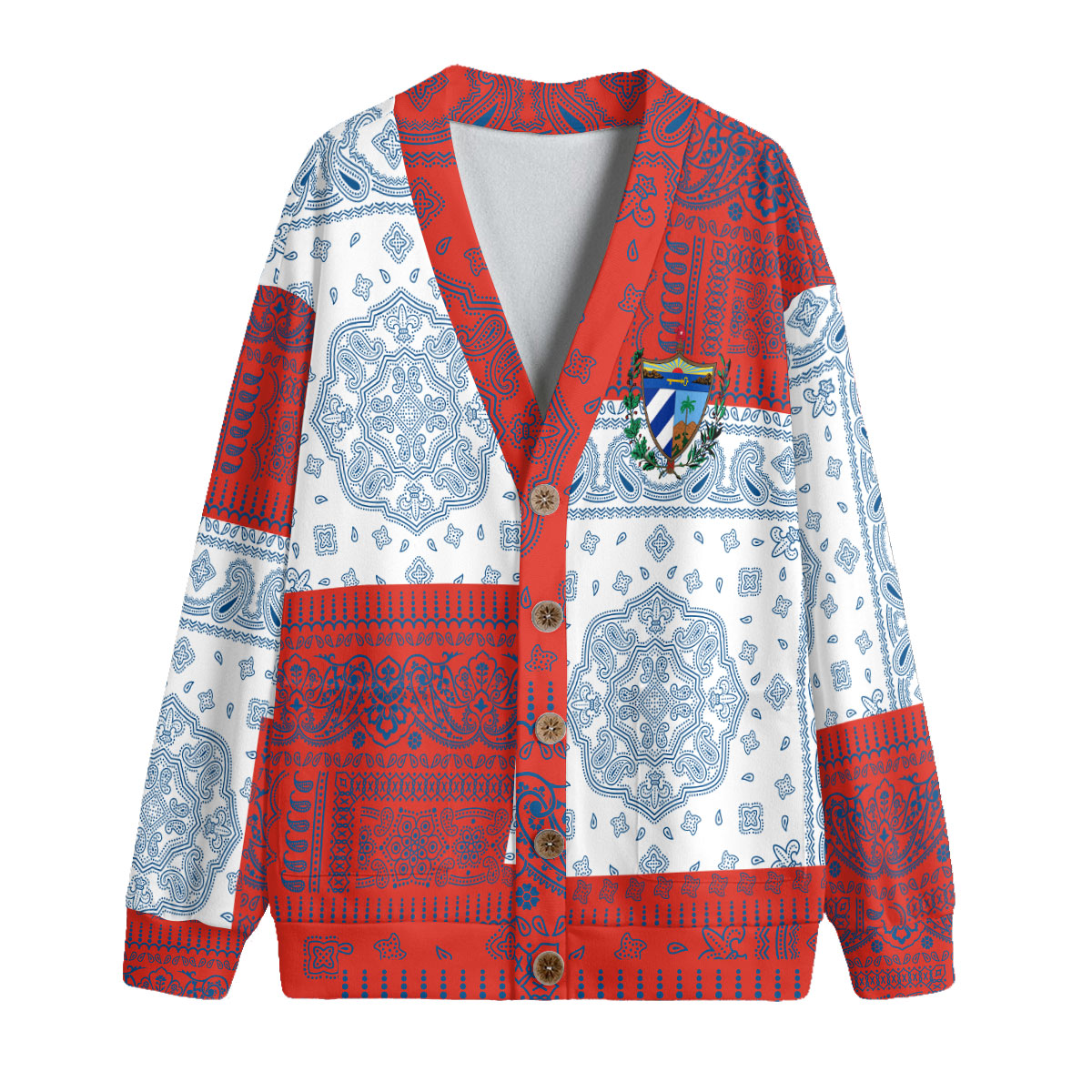 Cuba Fleece Cardigan Flag And Paisley Basic Style 1