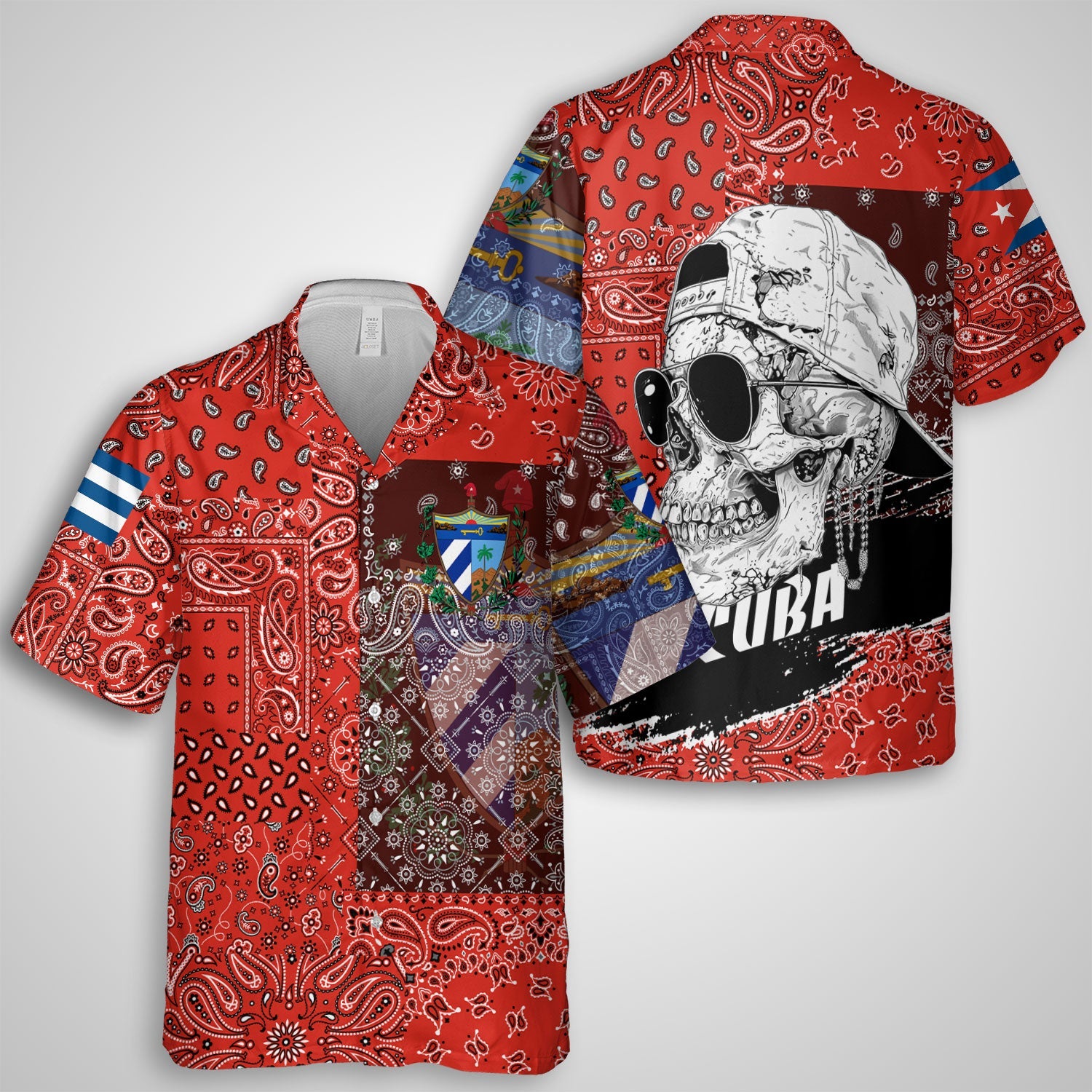 Cuba Hawaiian Shirt Paisley Flag And Skull Style 1