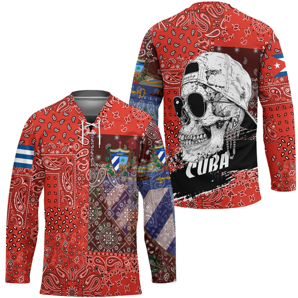 Cuba Hockey Jersey Paisley Flag And Skull Style 1