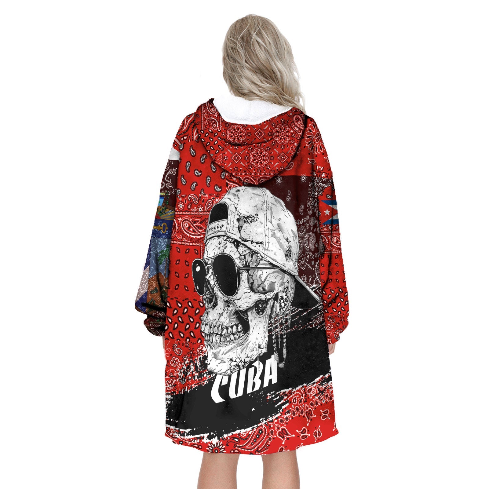 Cuba Hoodie Blanket Paisley Flag And Skull Style 3