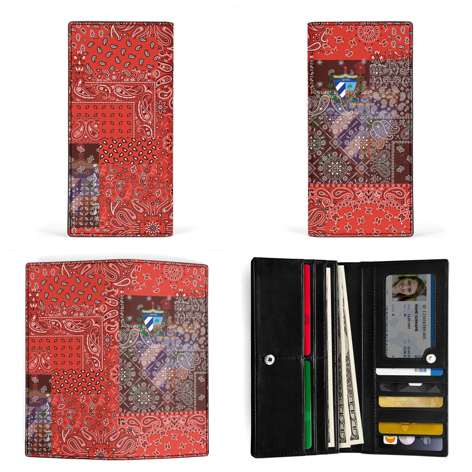 Cuba Leather Wallet Paisley Flag And Skull Style 3