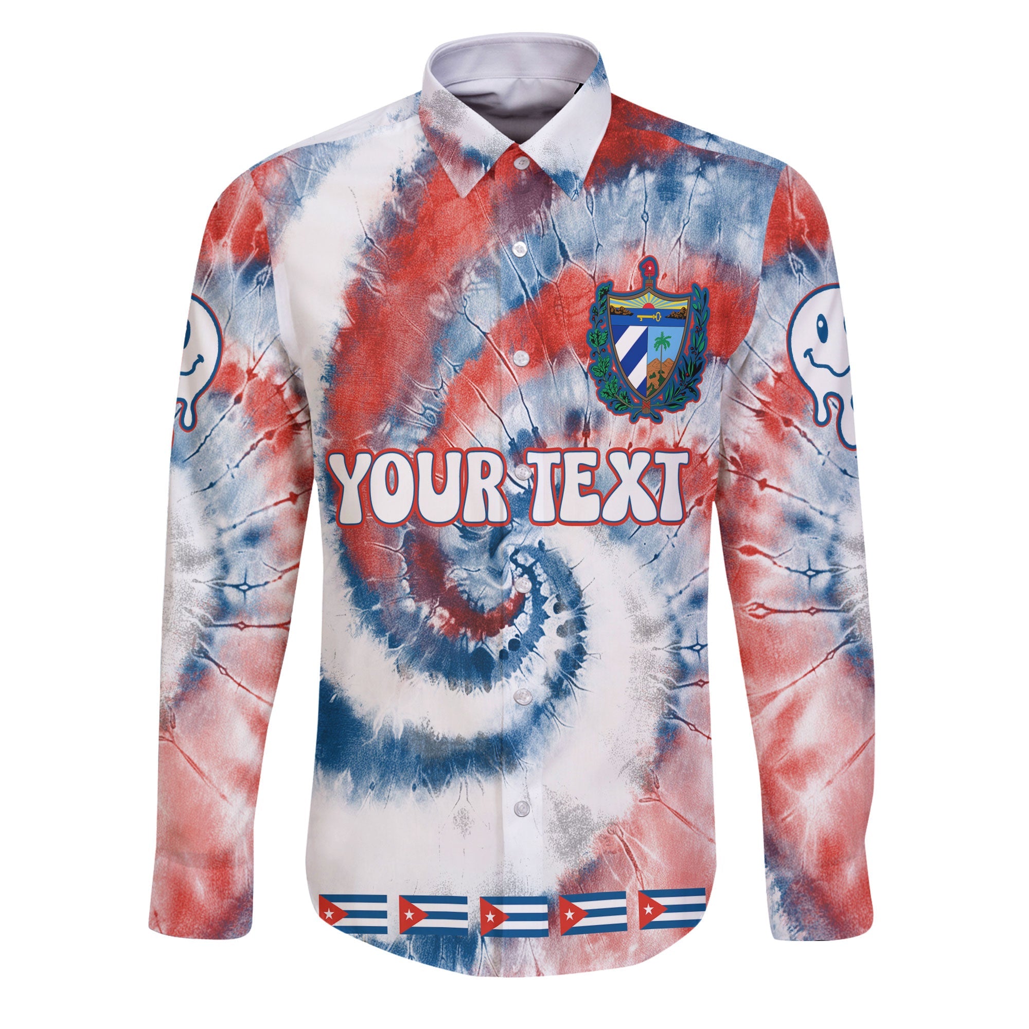 Cuba Long Sleeve Button Shirt Custom Tie Dye Style 1