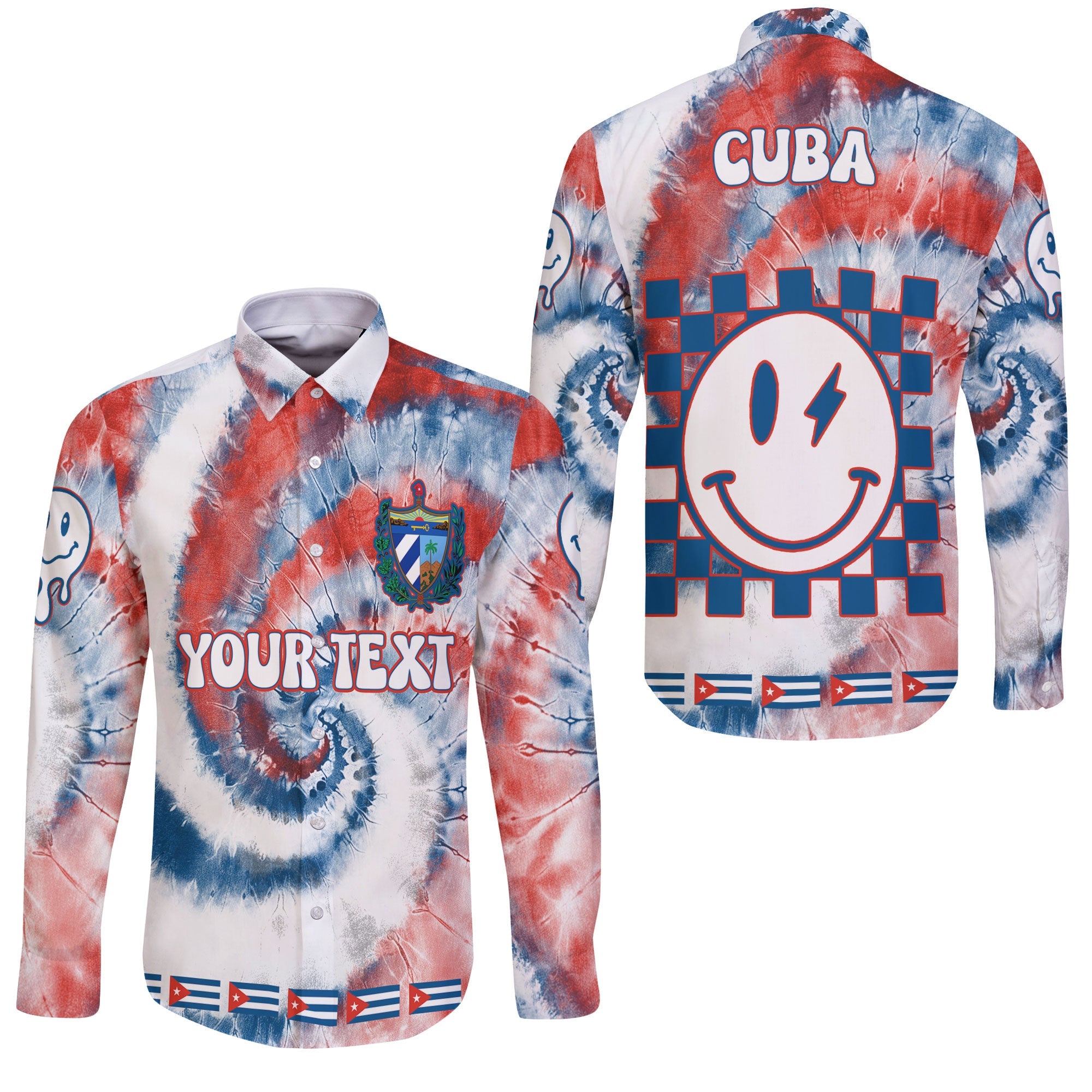 Cuba Long Sleeve Button Shirt Custom Tie Dye Style 3