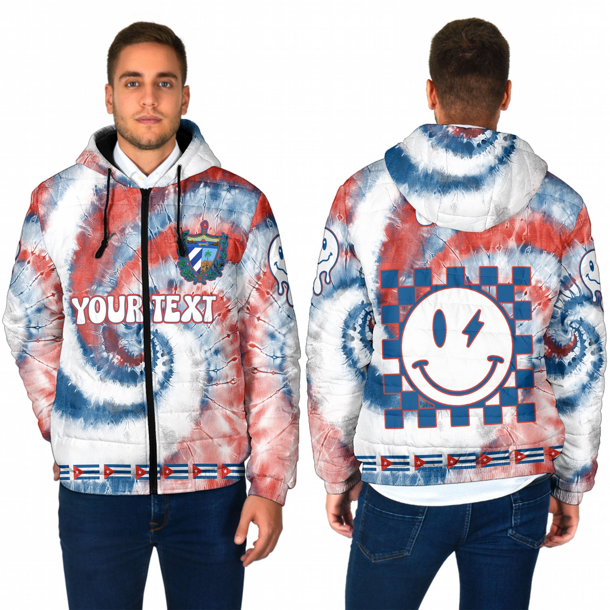 Cuba Men Hooded Padded Jacket Custom Tie Dye Style 1