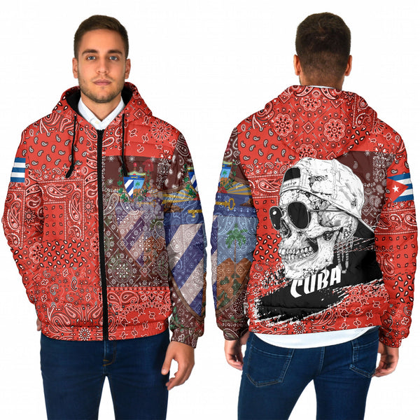 Cuba Men Hooded Padded Jacket Paisley Flag And Skull Style 1