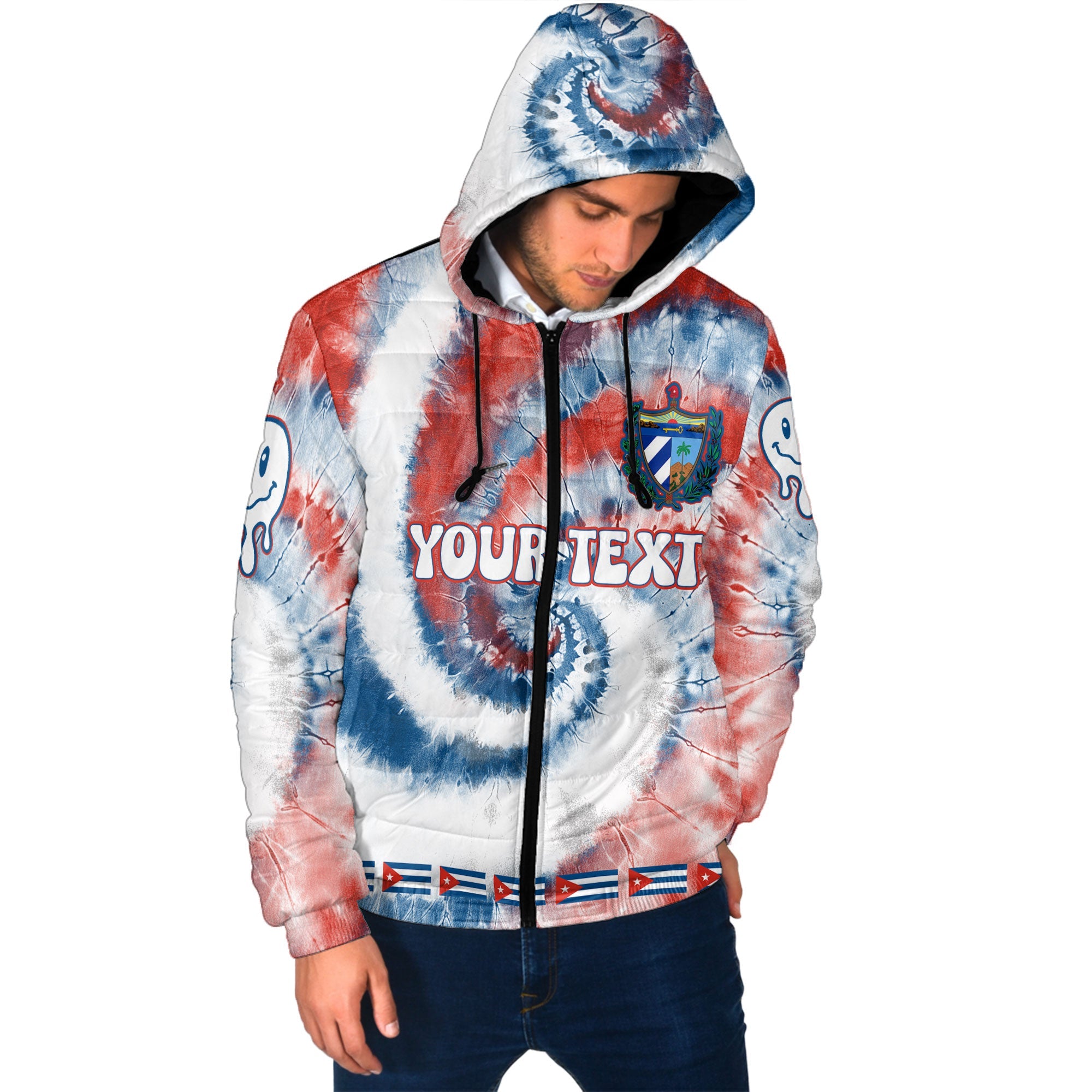 Cuba Men Hooded Padded Jacket Custom Tie Dye Style 2