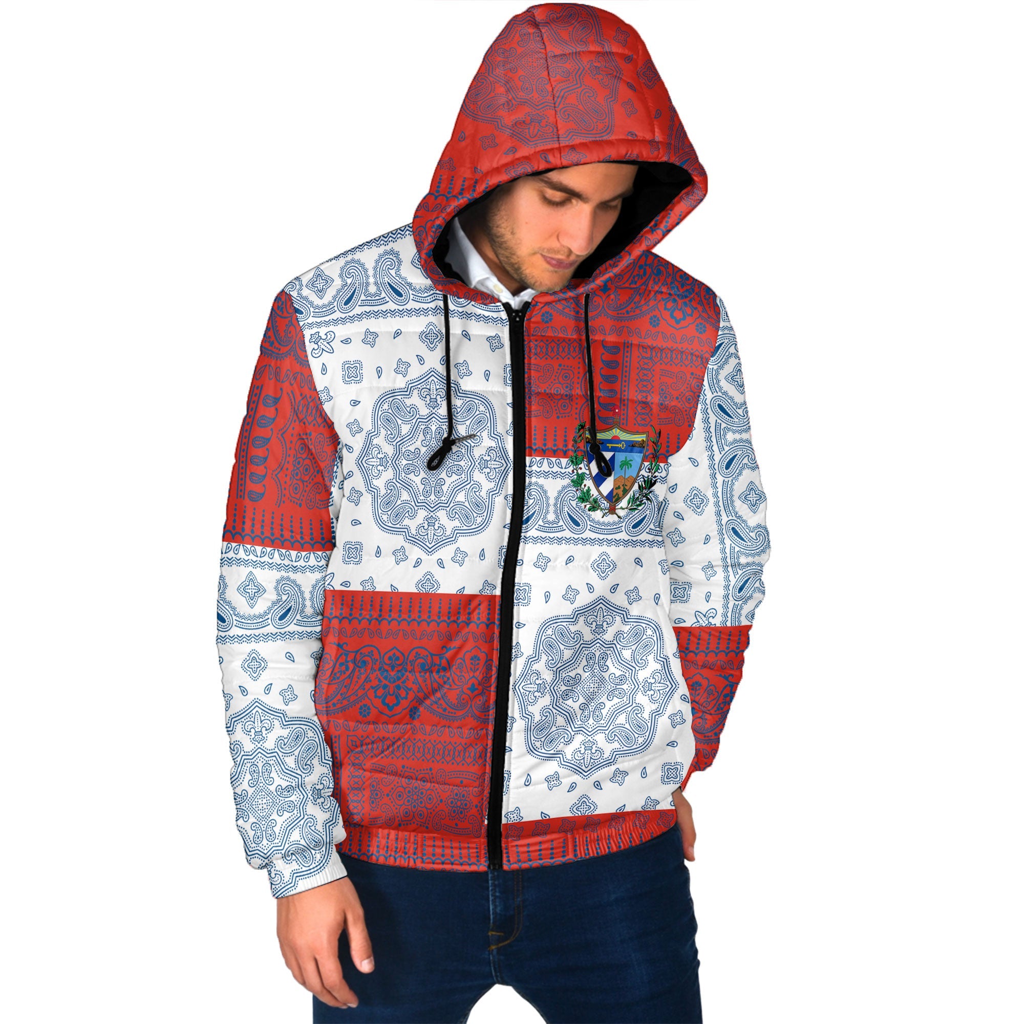 Cuba Men Hooded Padded Jacket Flag And Paisley Basic Style 2