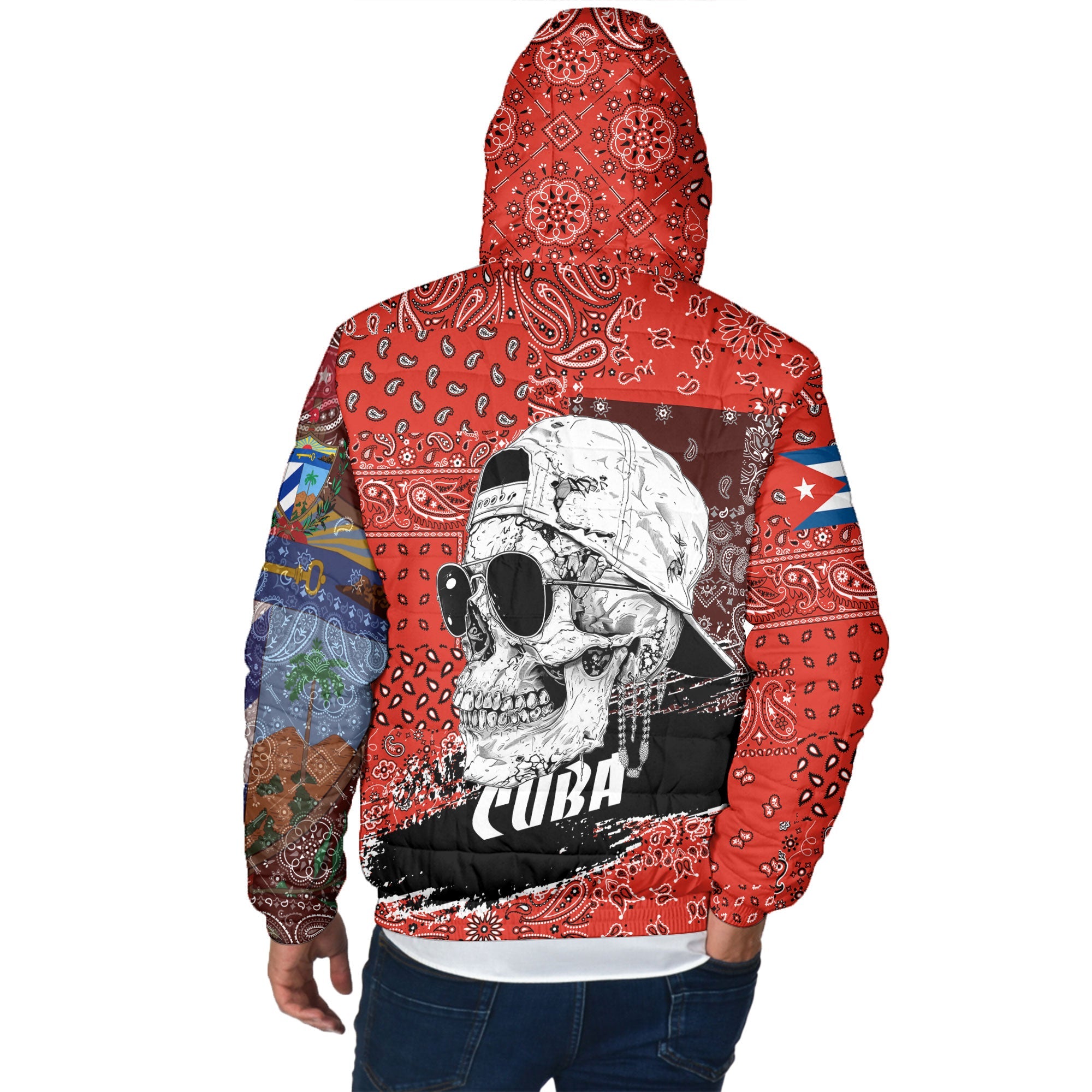 Cuba Men Hooded Padded Jacket Paisley Flag And Skull Style 3