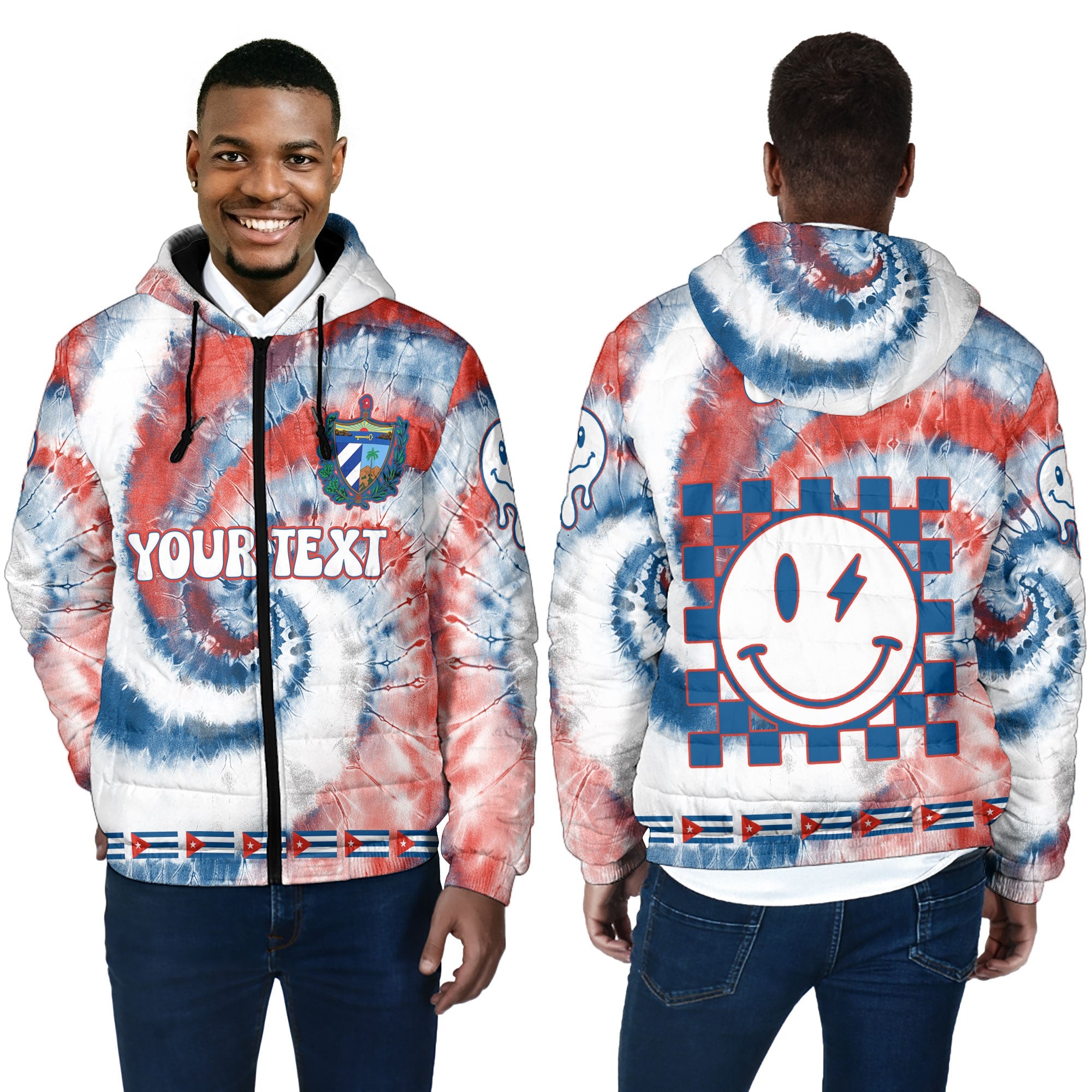 Cuba Men Hooded Padded Jacket Custom Tie Dye Style 4