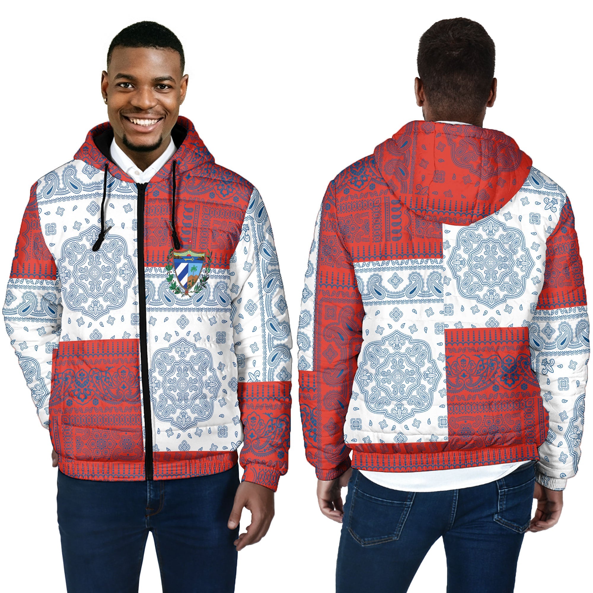 Cuba Men Hooded Padded Jacket Flag And Paisley Basic Style 4