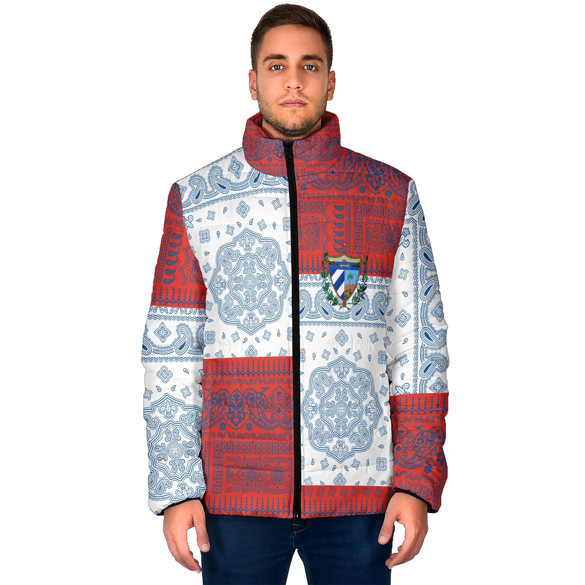 Cuba Men Padded Jacket Flag And Paisley Basic Style 1